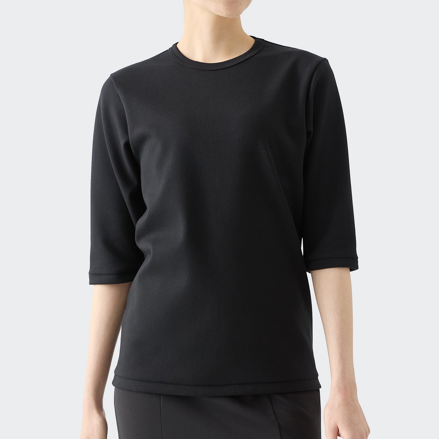 WOMENS ヘビー 7分袖 クルーネックTシャツ BLACK