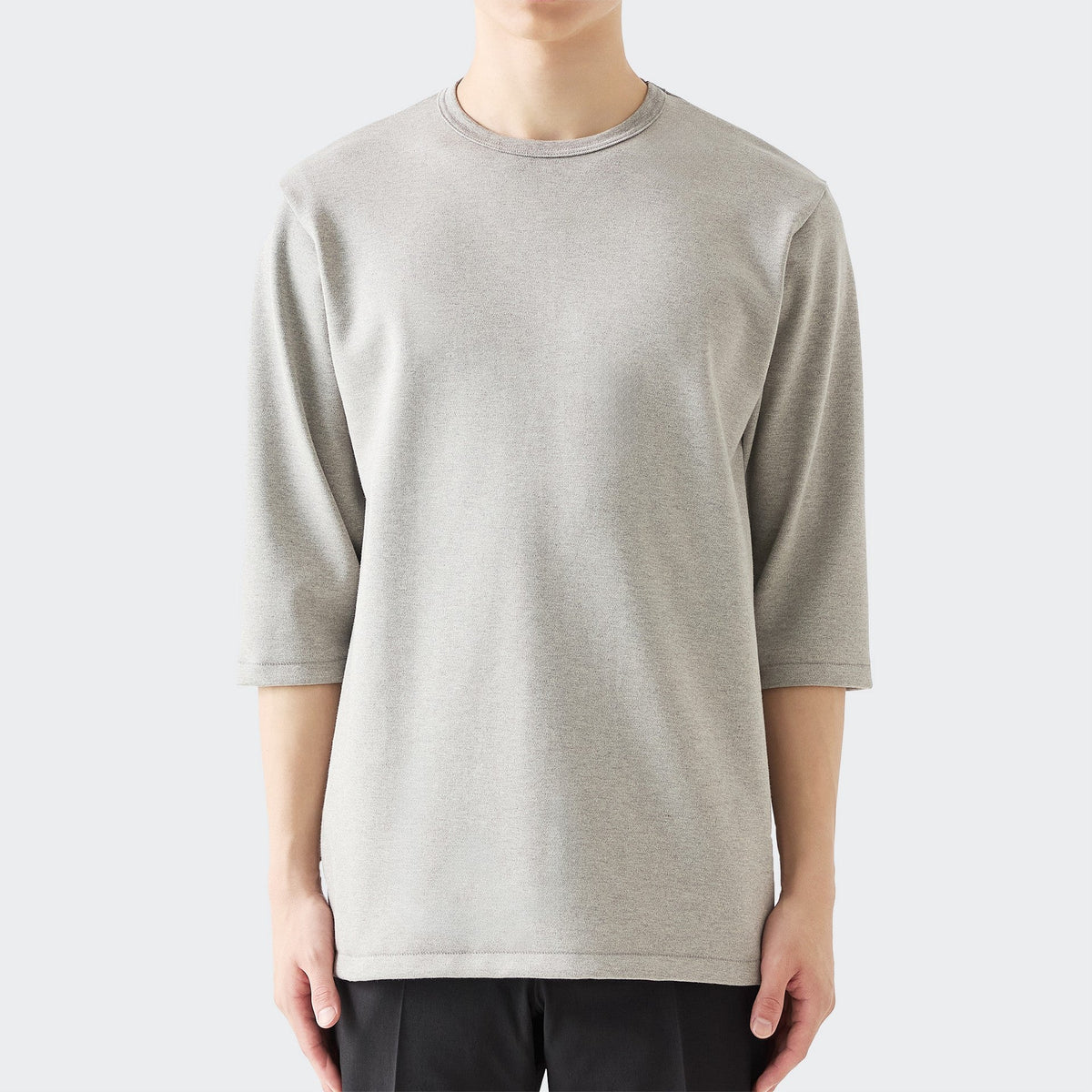 MENS Heavy 3/4 Sleeve Crew Neck T-Shirt HEATHER GRAY