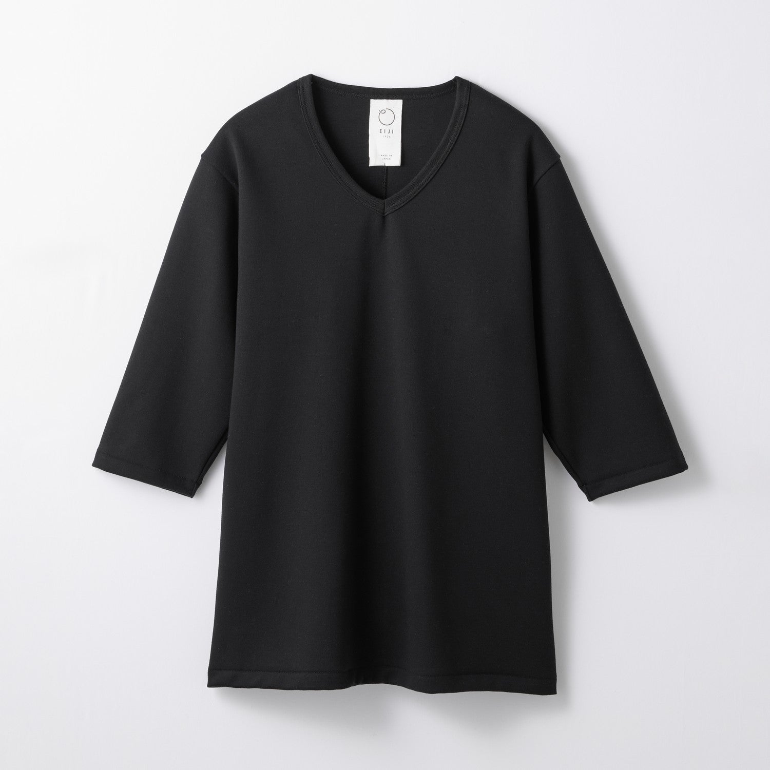 MENS ヘビー 7分袖 VネックTシャツ BLACK