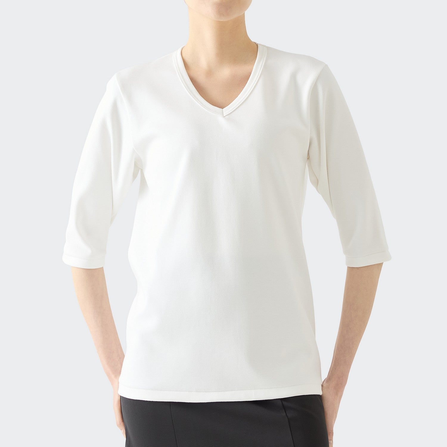 WOMENS ヘビー 7分袖 VネックTシャツ WHITE