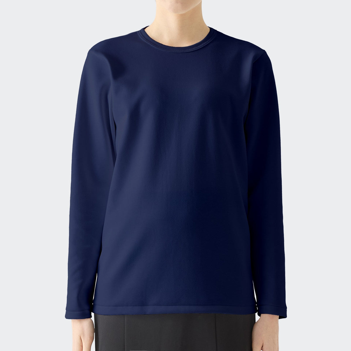 WOMENS ヘビー 長袖 クルーネックTシャツ NAVY | 高級無地Tシャツ専門 