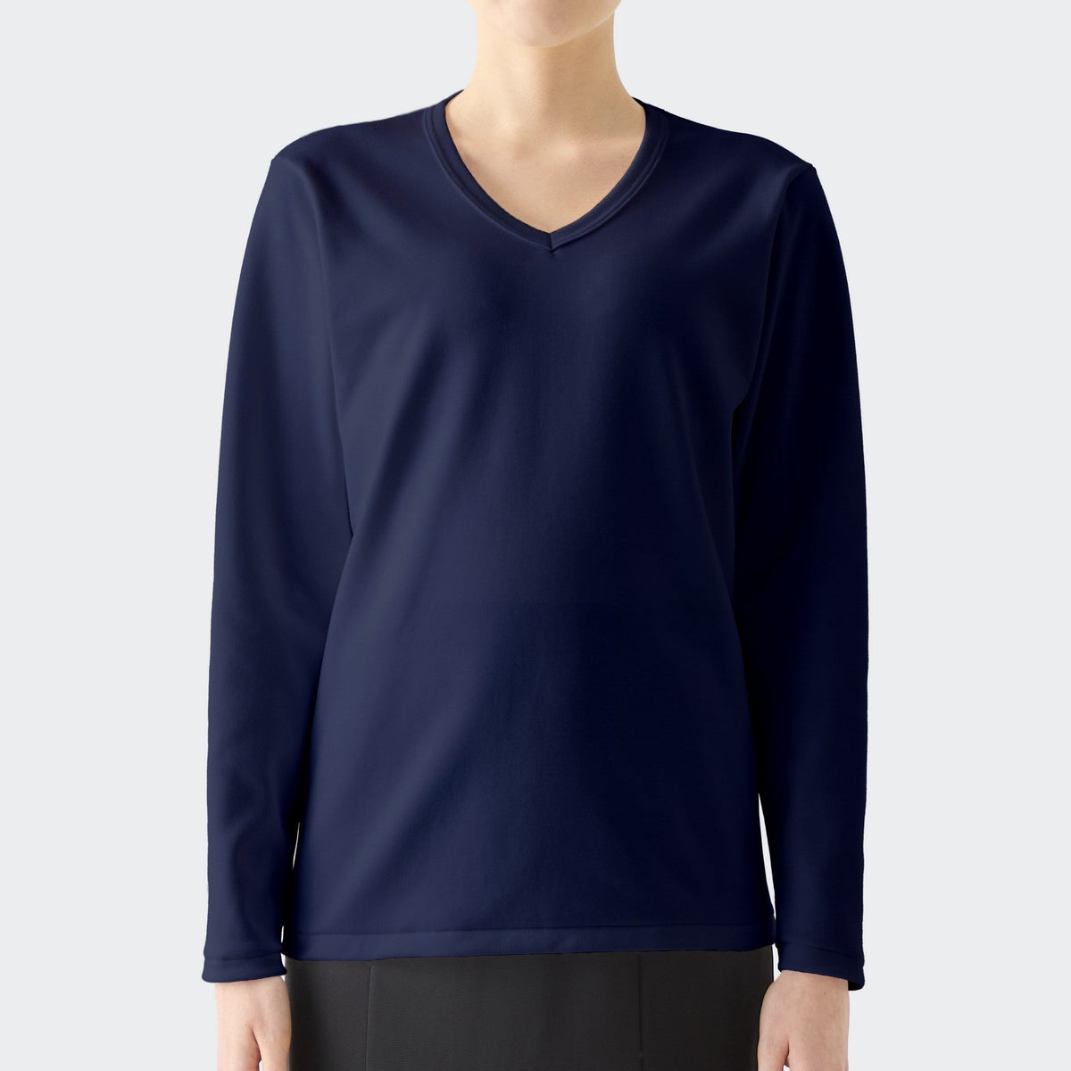 WOMENS ヘビー 長袖 VネックTシャツ NAVY | 高級無地Tシャツ専門店 
