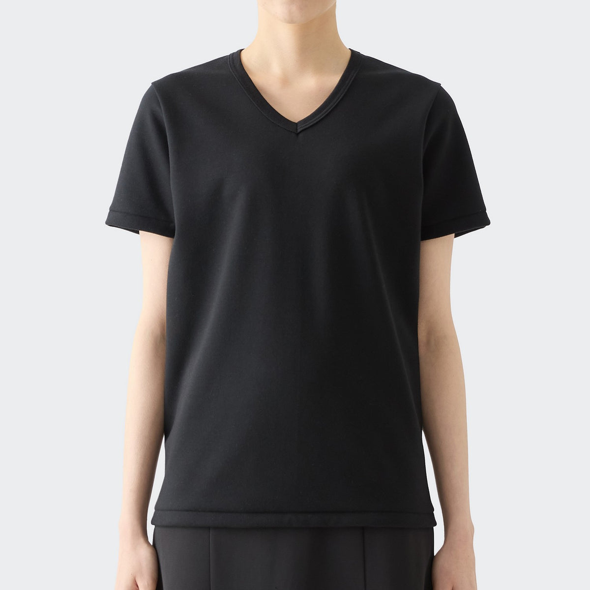WOMENS ヘビー 半袖 VネックTシャツ BLACK | 高級無地Tシャツ専門店 