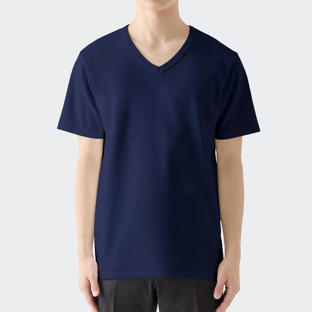 MENS ヘビー 半袖 VネックTシャツ NAVY | 高級無地Tシャツ専門店 