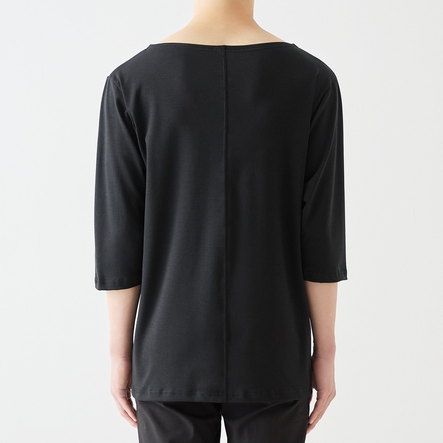 MENS ベーシック 7分袖 ボートネックTシャツ BLACK