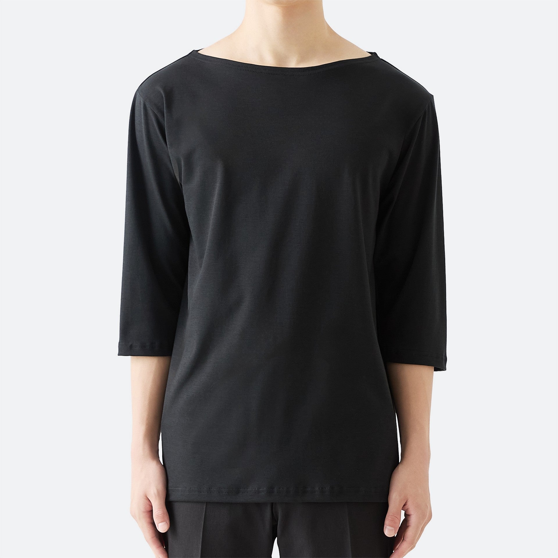 MENS ベーシック 7分袖 ボートネックTシャツ BLACK