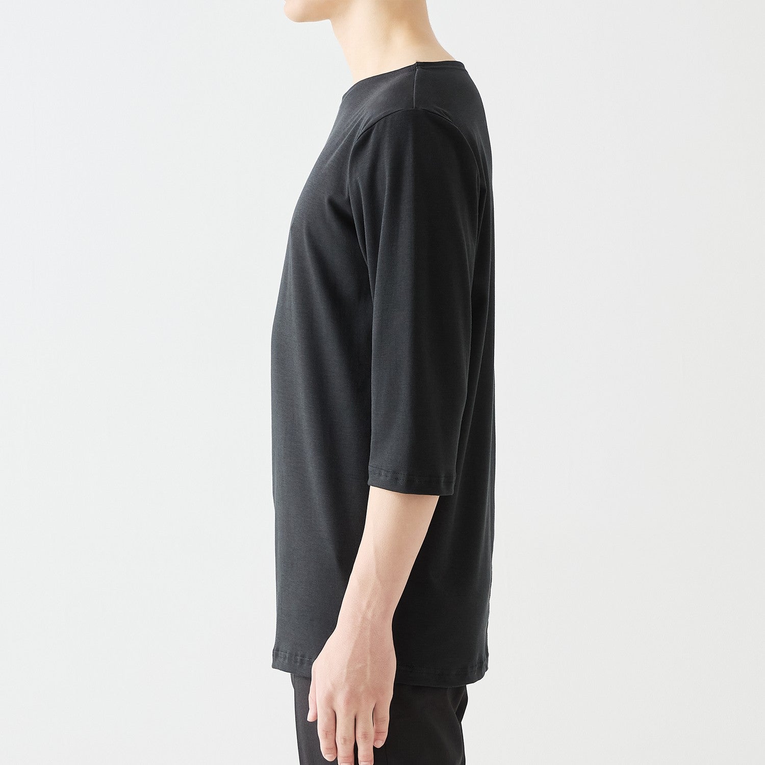 MENS ベーシック 7分袖 ボートネックTシャツ BLACK