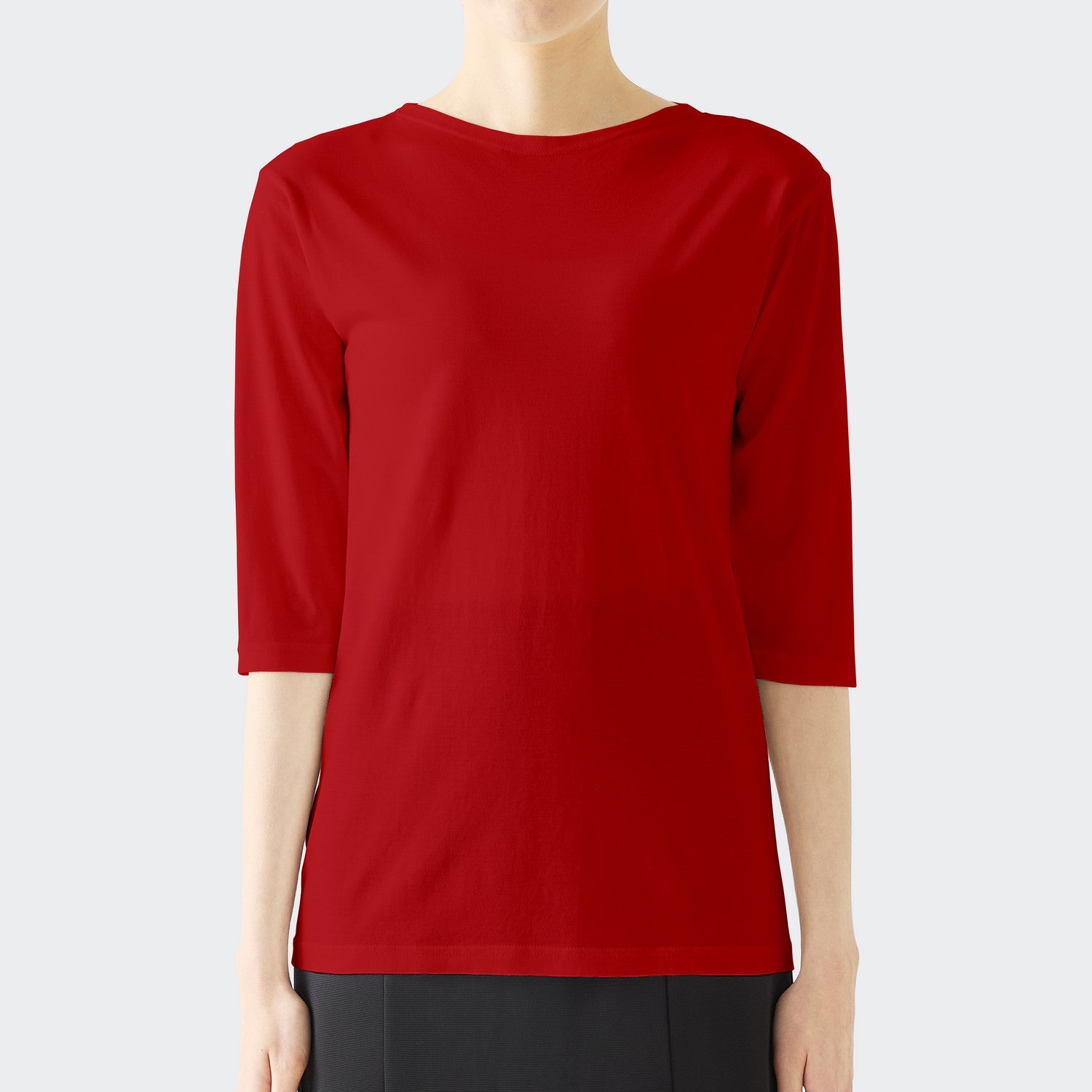 WOMENS ベーシック 7分袖 ボートネックTシャツ RED