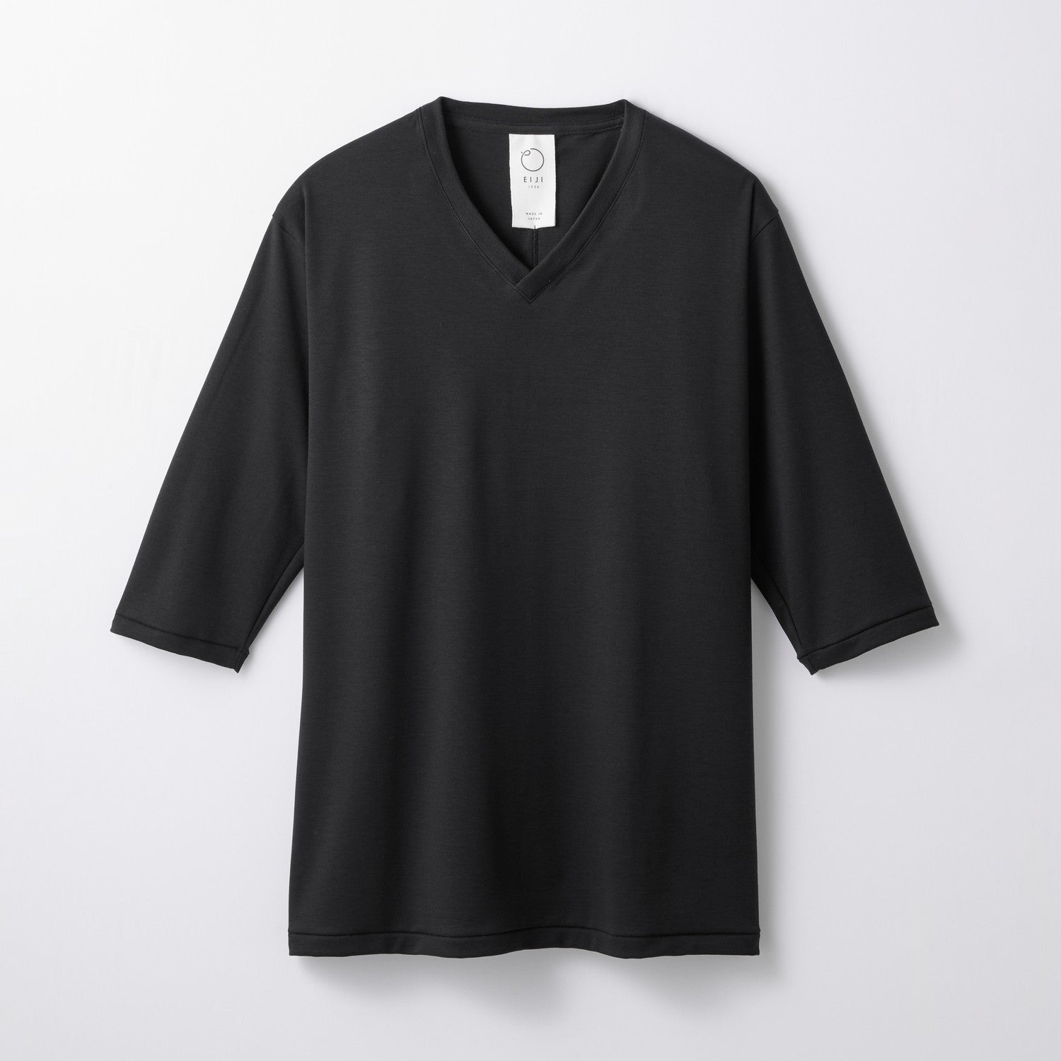 WOMENS Basic 3/4 Sleeve V-neck T-shirt BLACK