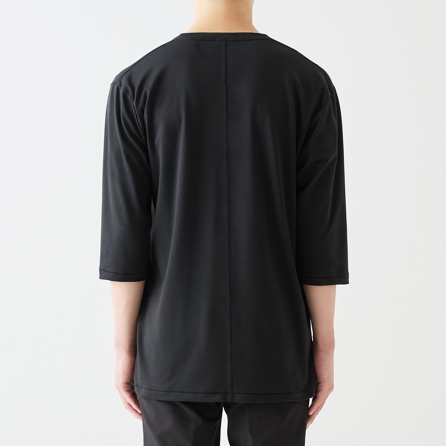 MENS BASIC 3/4 SLEEVE V-NECK T-SHIRT BLACK