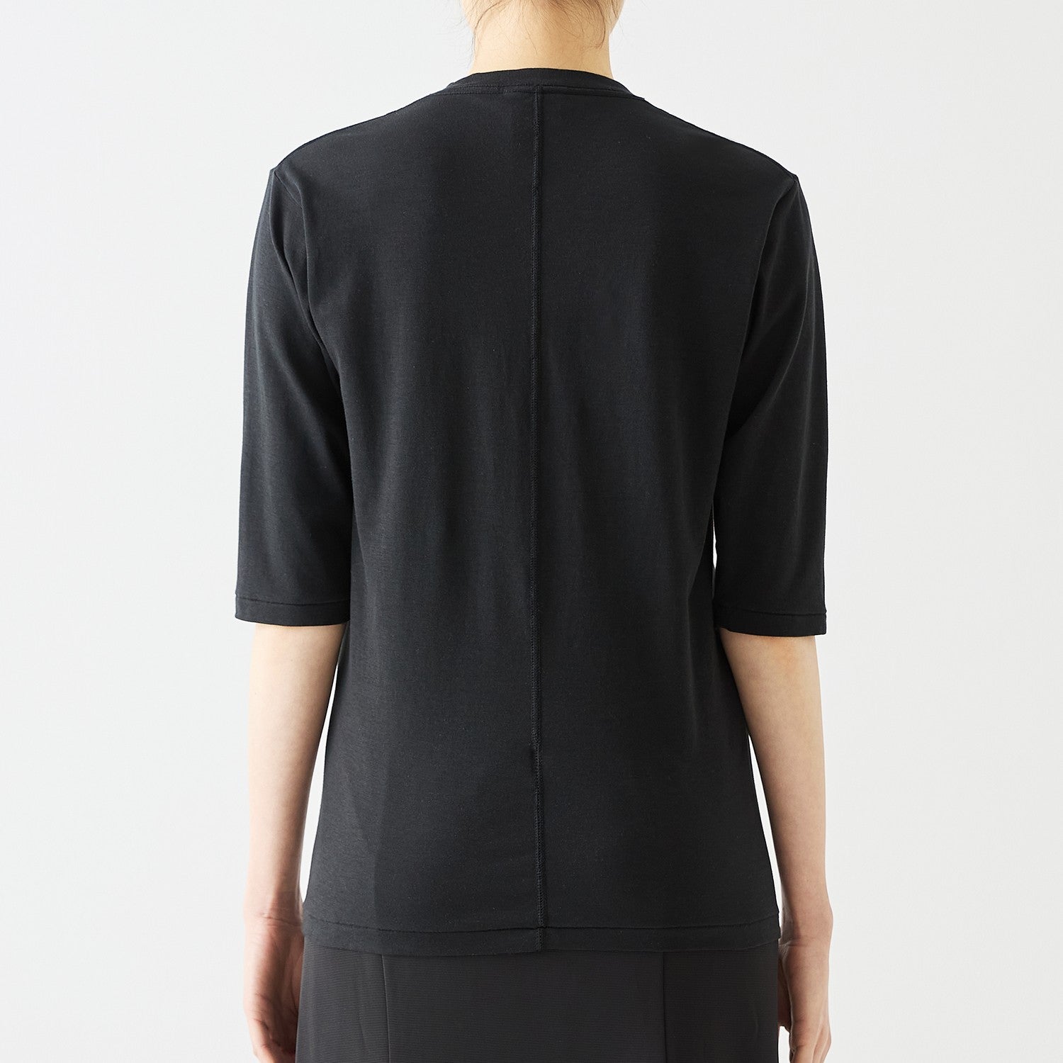 WOMENS Basic 3/4 Sleeve V-neck T-shirt BLACK