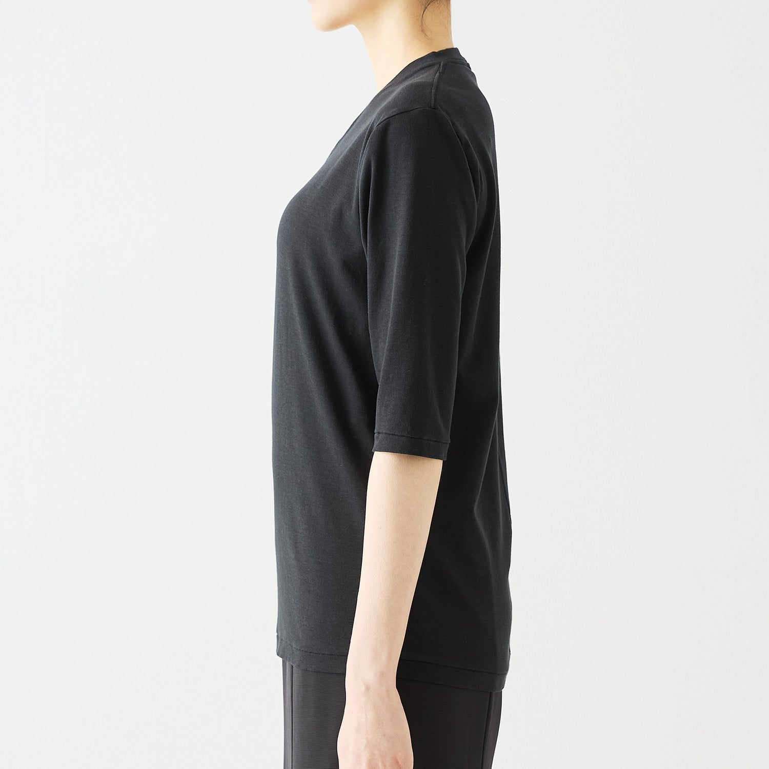 WOMENS ベーシック 7分袖 VネックTシャツ BLACK