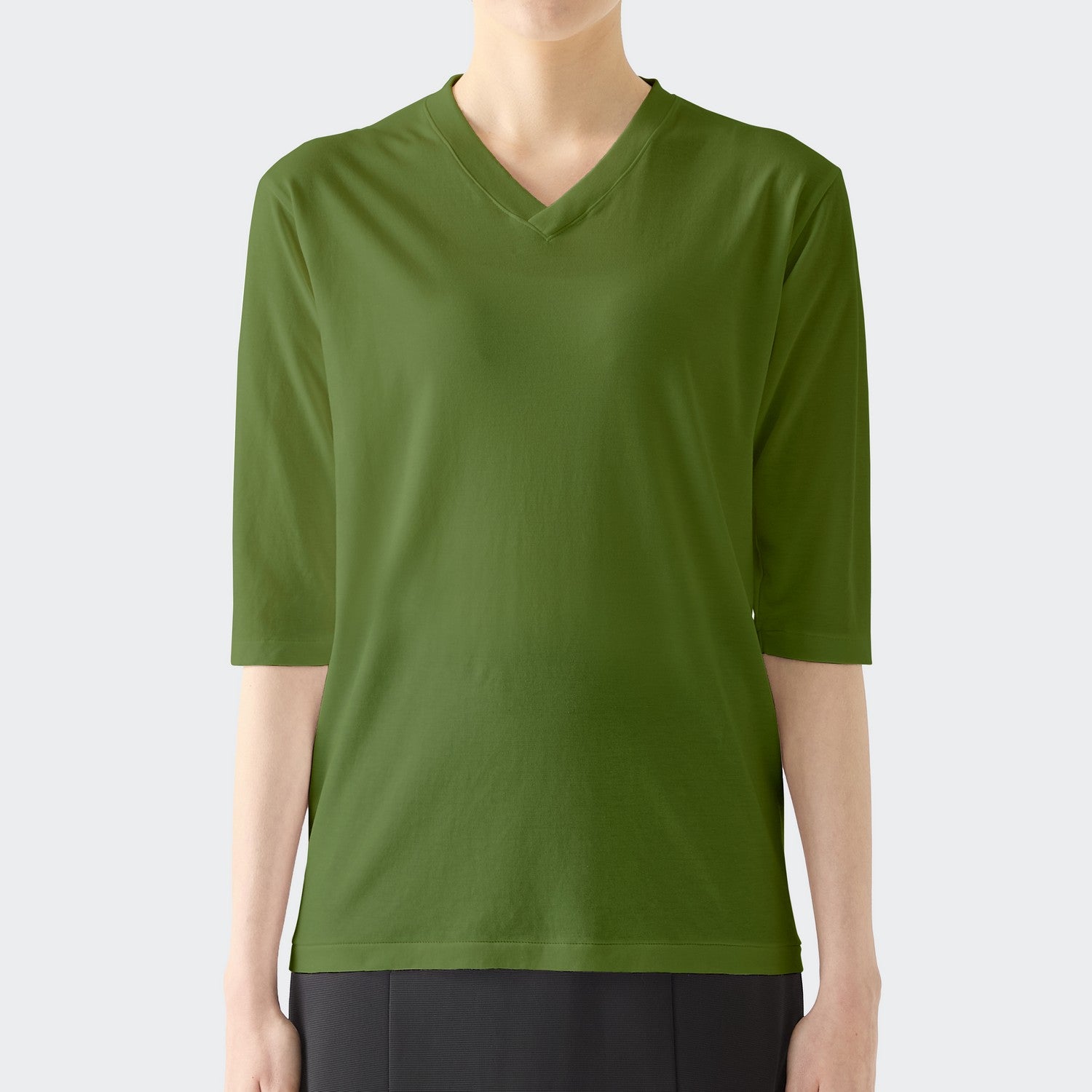 WOMENS ベーシック 7分袖 VネックTシャツ GREEN