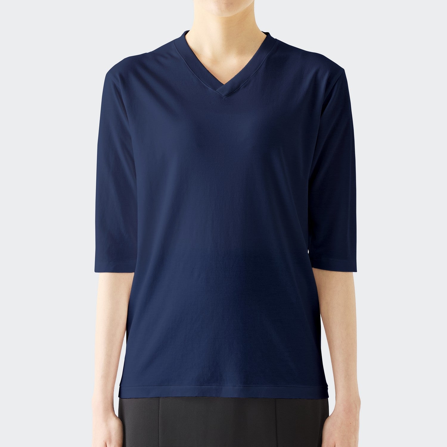 WOMENS ベーシック 7分袖 VネックTシャツ NAVY