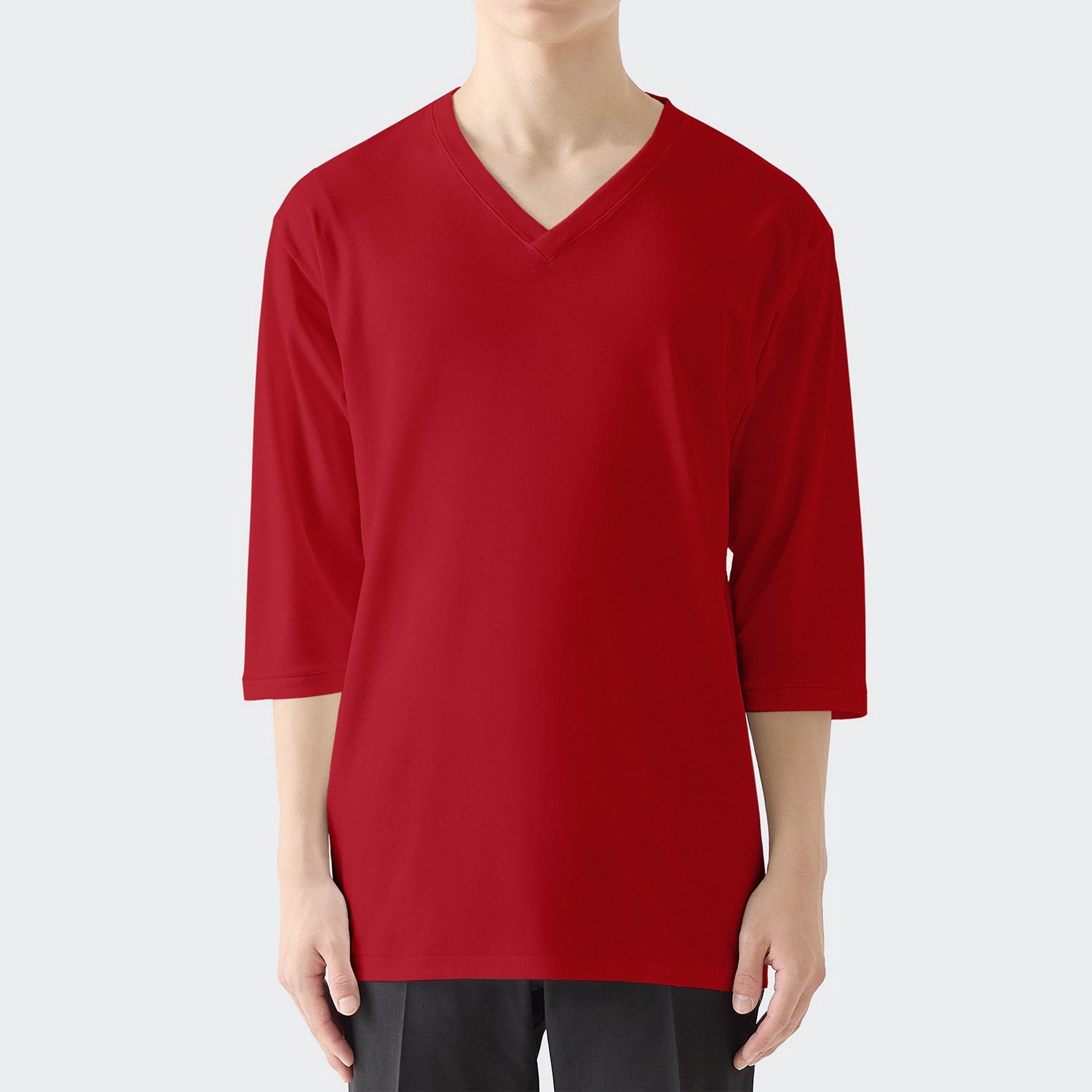 MENS ベーシック 7分袖 VネックTシャツ RED