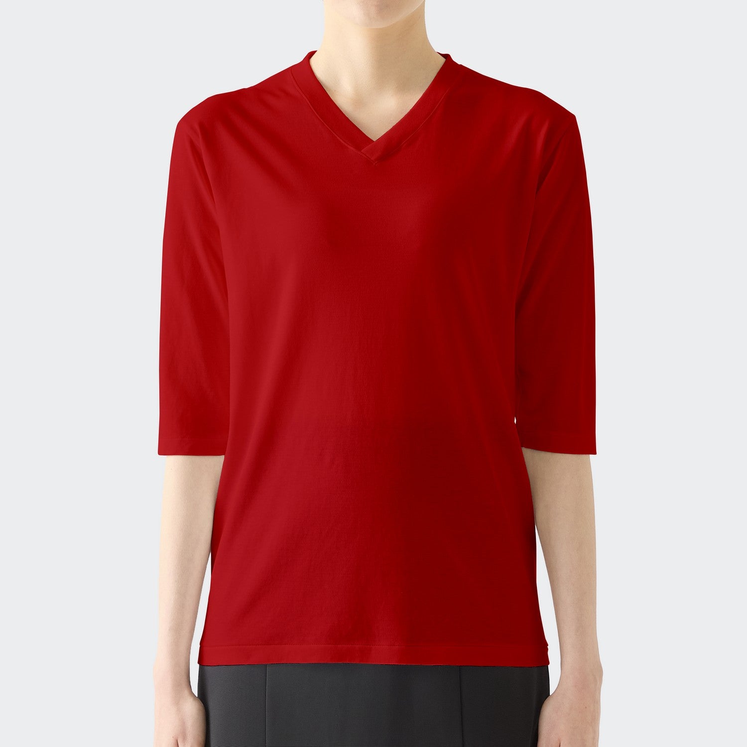 WOMENS ベーシック 7分袖 VネックTシャツ RED