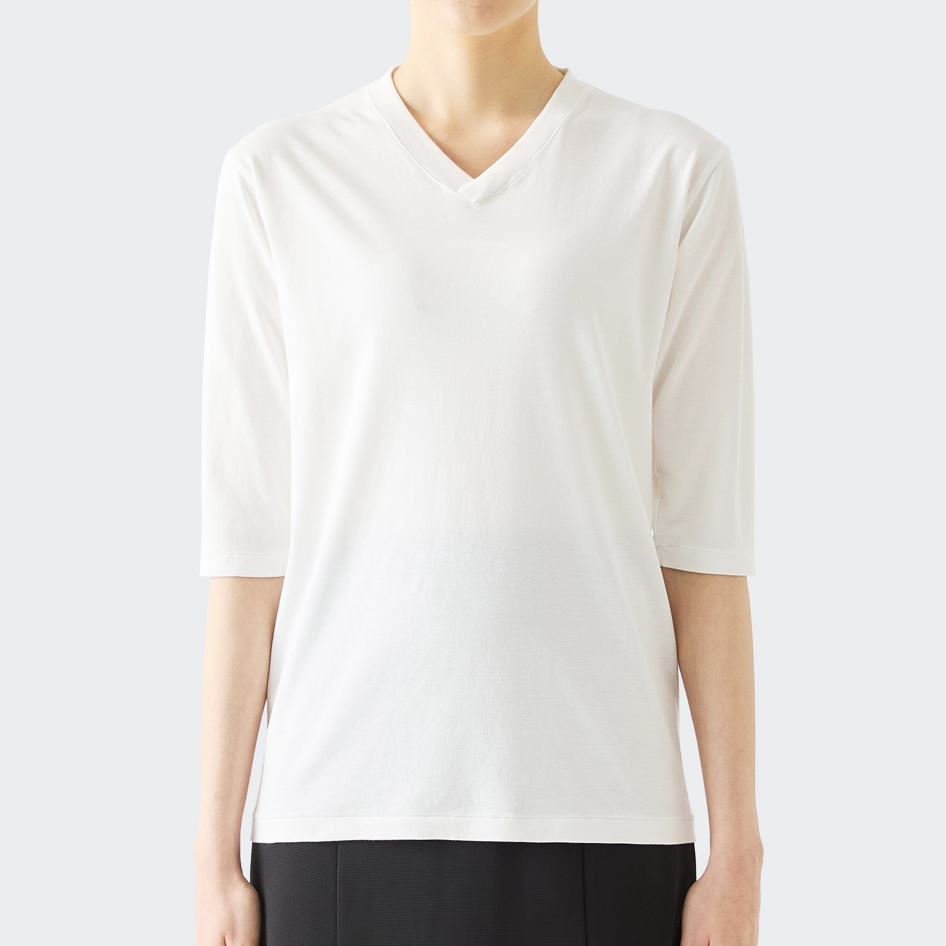 WOMENS ベーシック 7分袖 VネックTシャツ WHITE