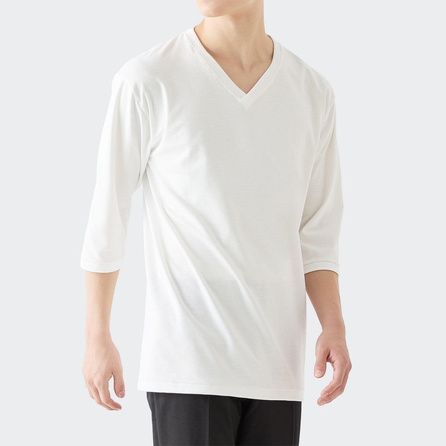 MENS ベーシック 7分袖 VネックTシャツ RED