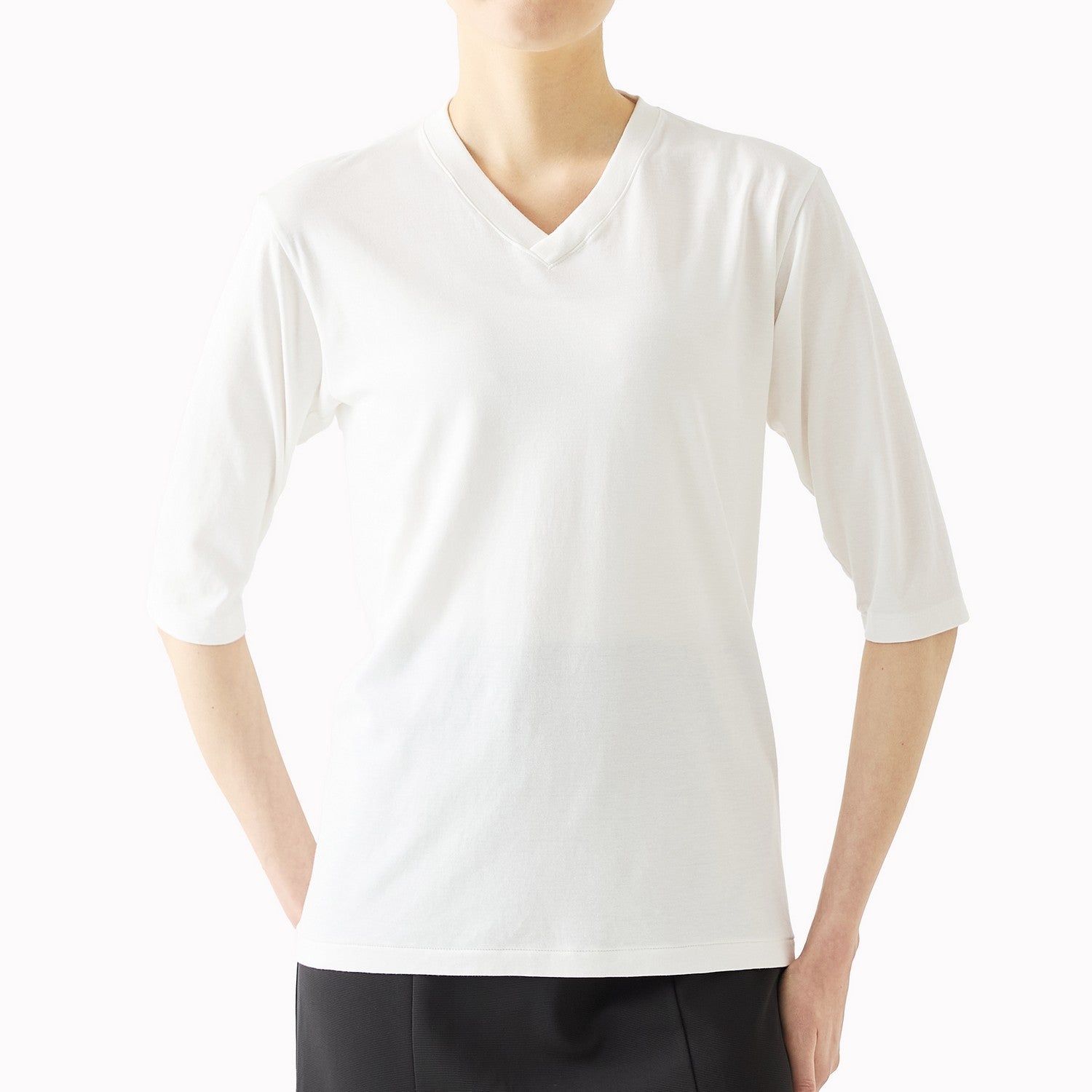 WOMENS Basic 3/4 Sleeve V-neck T-shirt NAVY