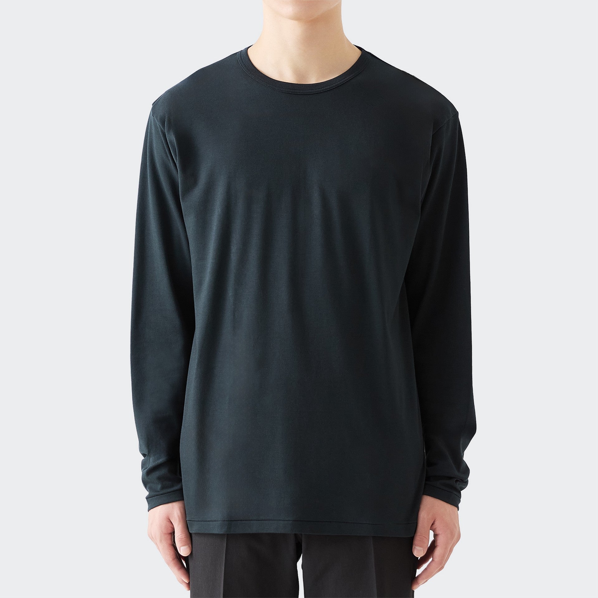 MENS ベーシック 長袖 クルーネックTシャツ BLACK