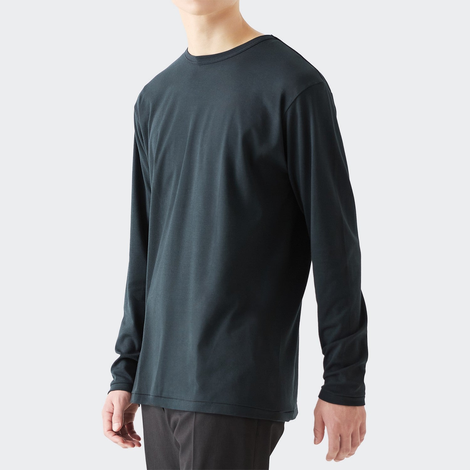 MENS BASIC LONG SLEEVE CREW NECK T-SHIRT BLACK