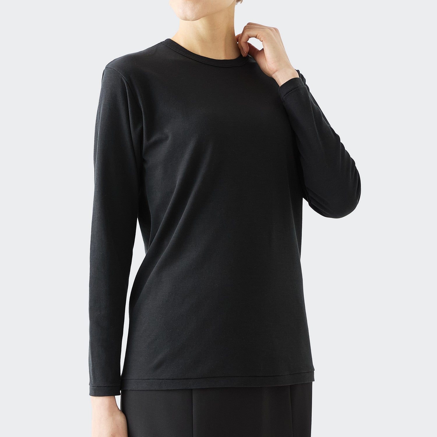 WOMENS ベーシック 長袖 クルーネックTシャツ BLACK