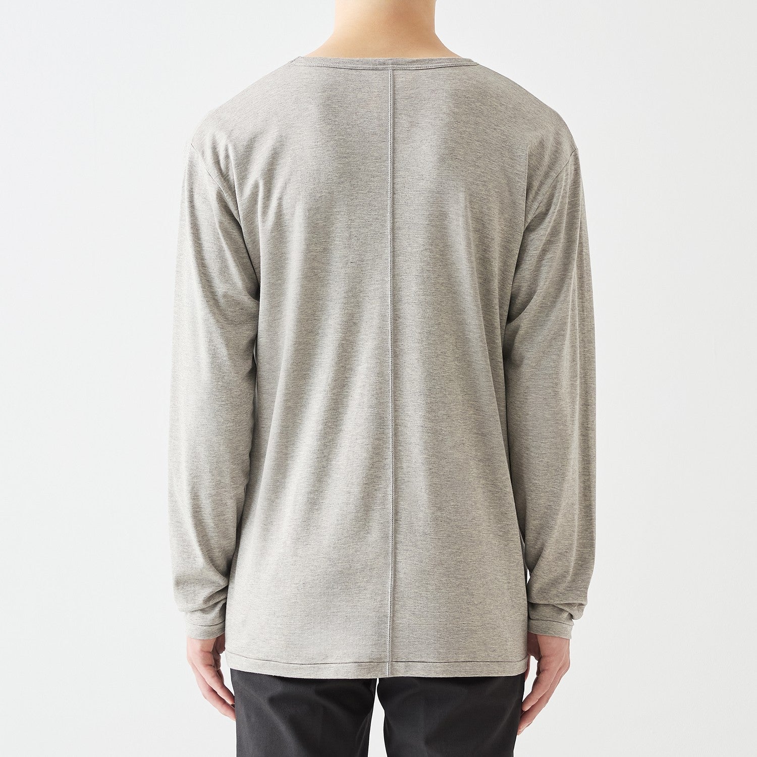 MENS BASIC LONG SLEEVE CREW NECK T-SHIRT HEATHER GRAY