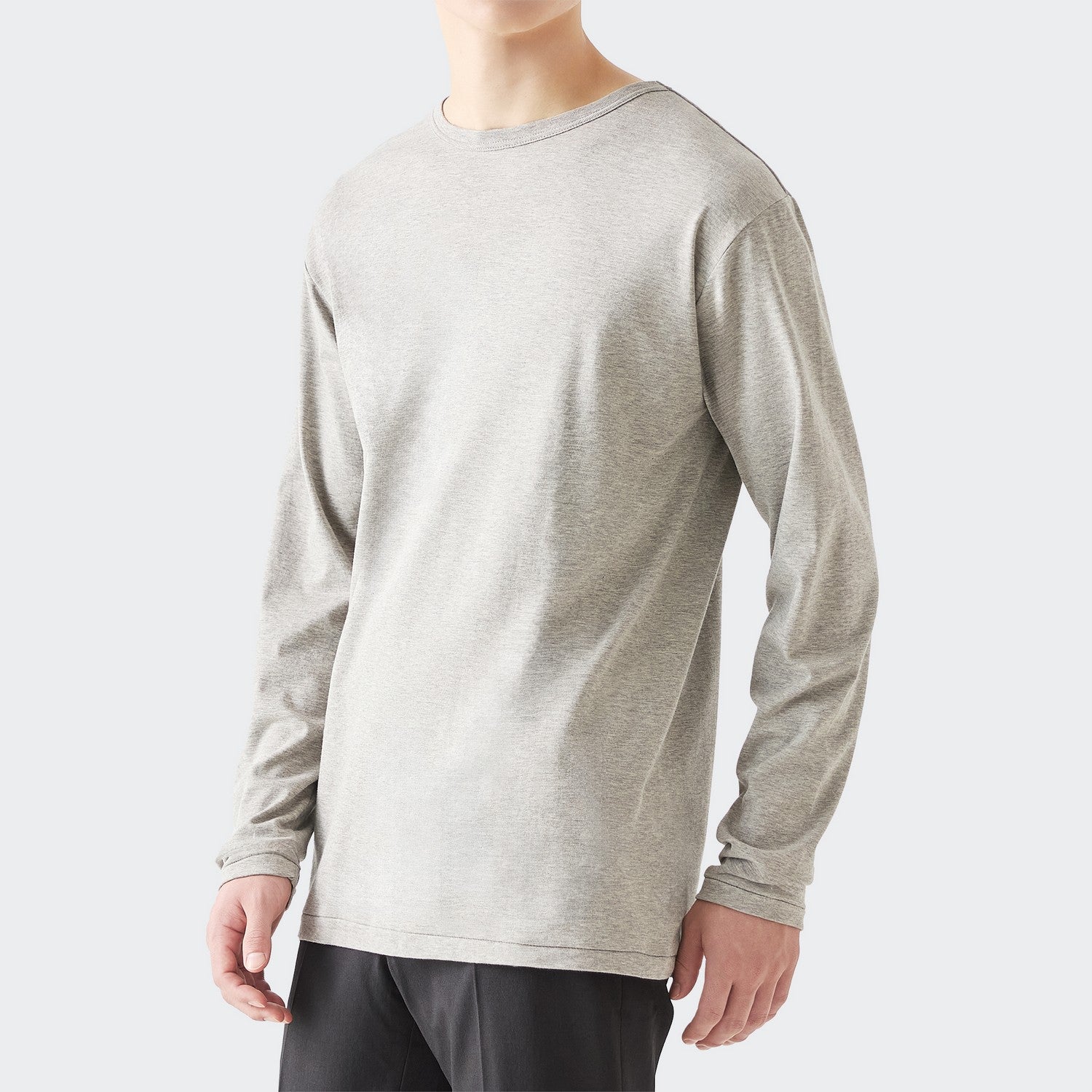MENS BASIC LONG SLEEVE CREW NECK T-SHIRT HEATHER GRAY