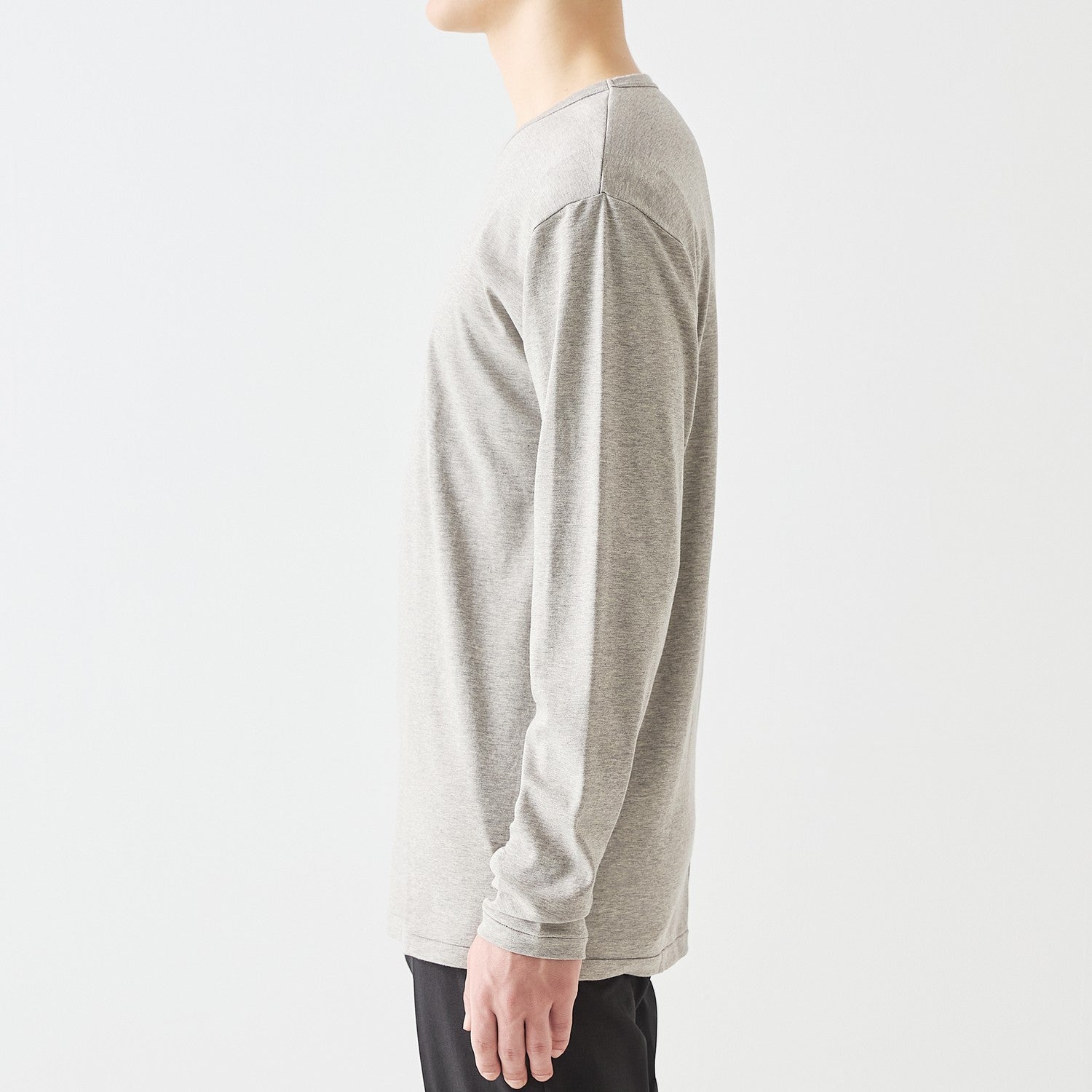 MENS BASIC LONG SLEEVE CREW NECK T-SHIRT HEATHER GRAY