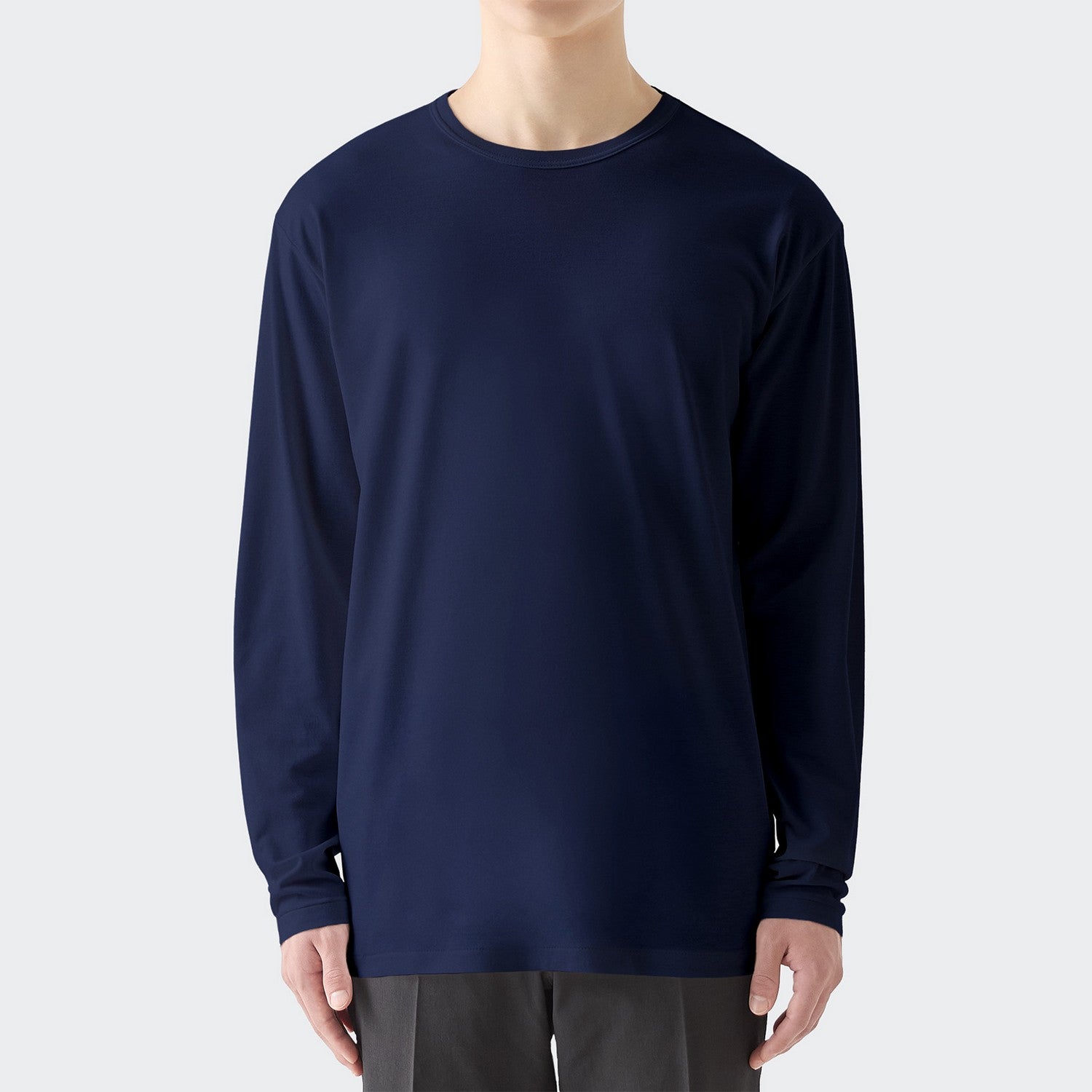 MENS ベーシック 長袖 クルーネックTシャツ NAVY