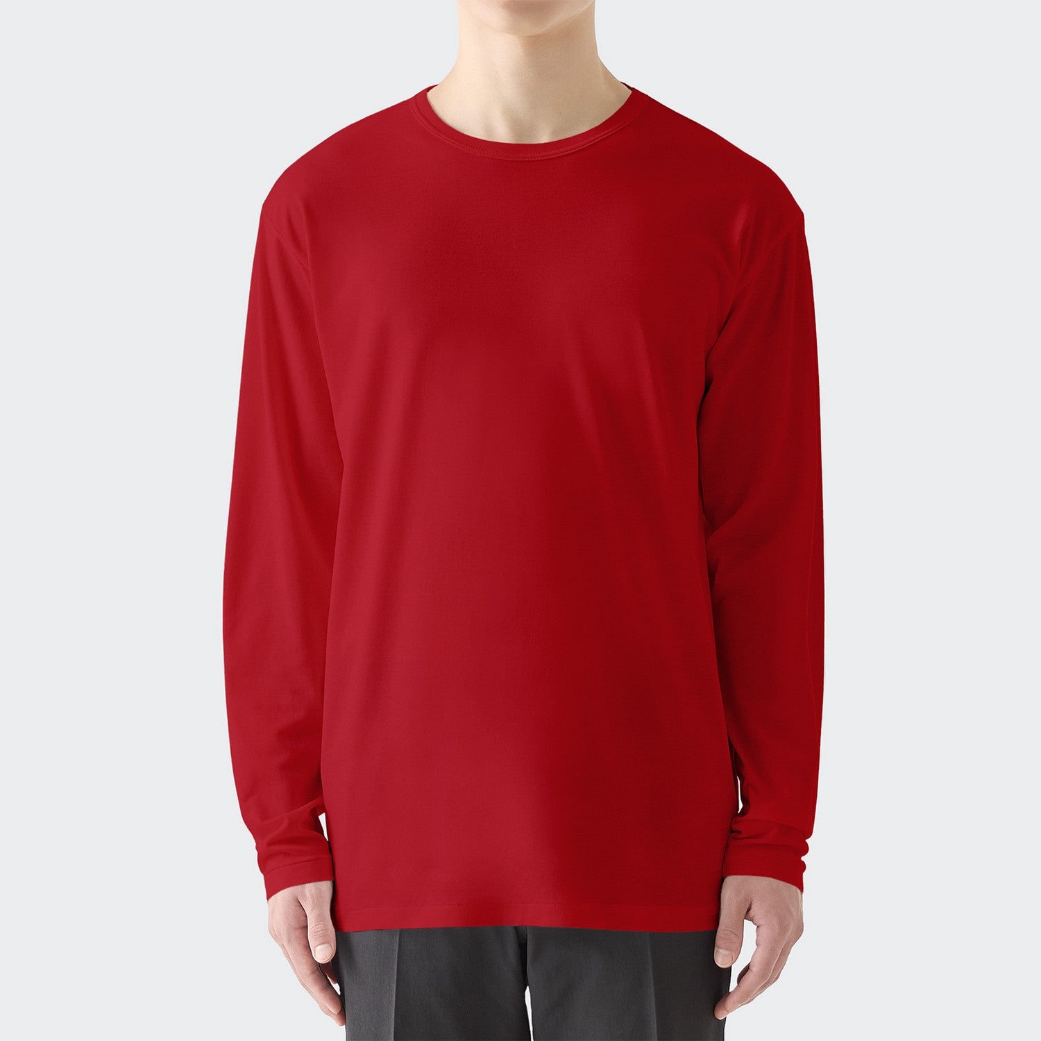 MENS ベーシック 長袖 クルーネックTシャツ RED