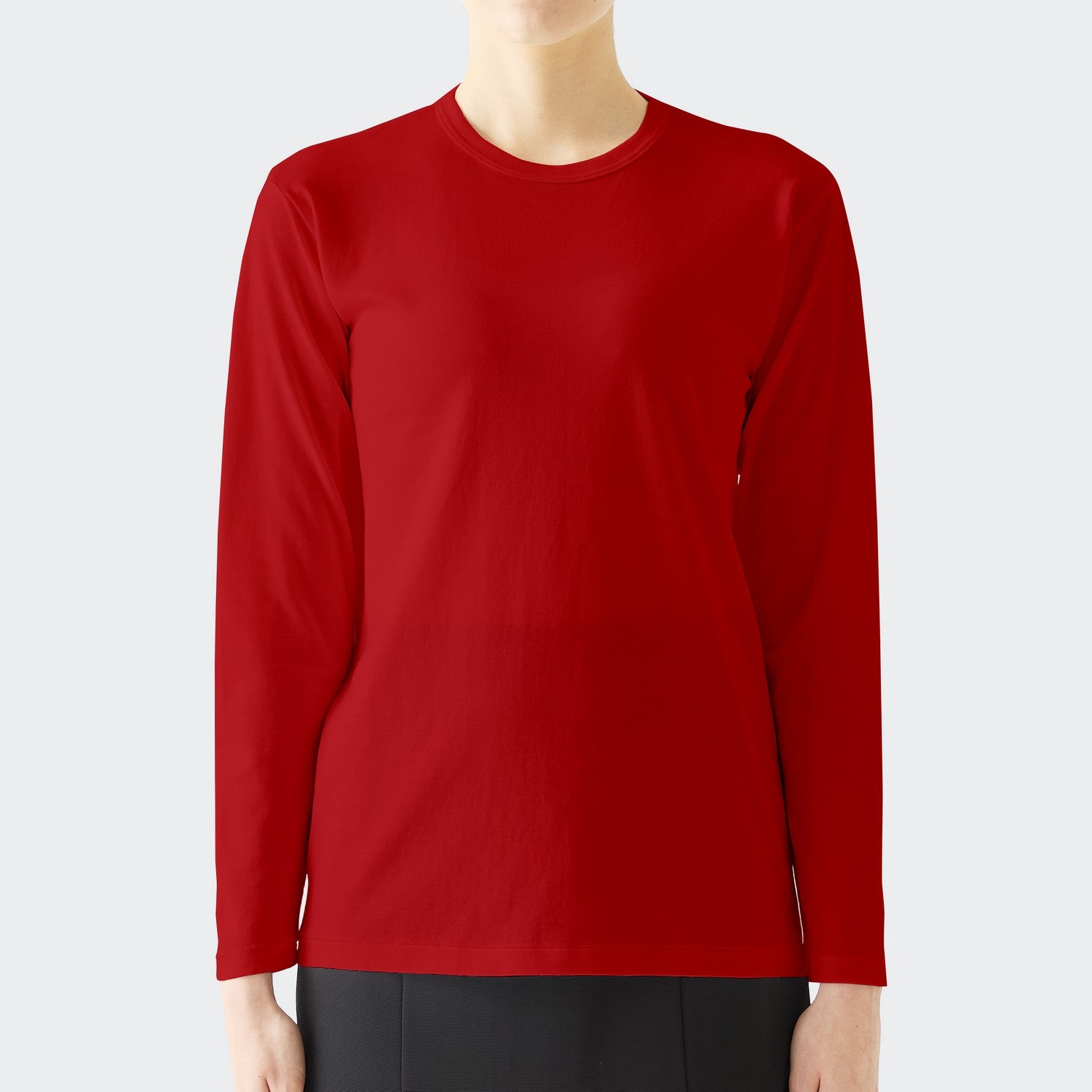 WOMENS ベーシック 長袖 クルーネックTシャツ RED | 高級無地Tシャツ 