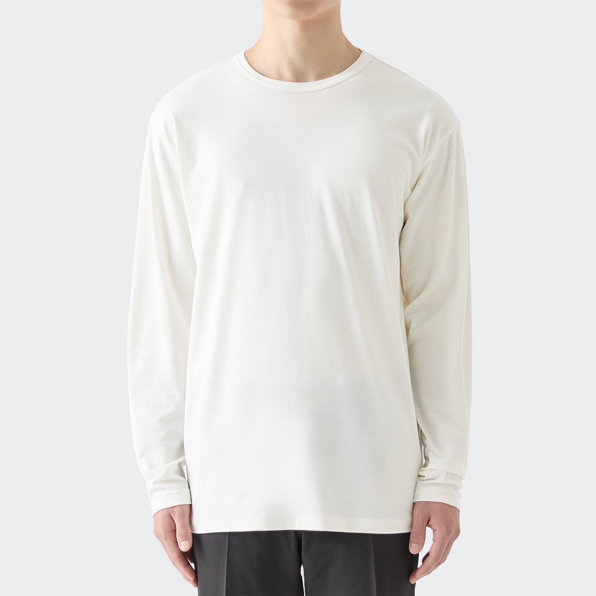 MENS ベーシック 長袖 クルーネックTシャツ WHITE