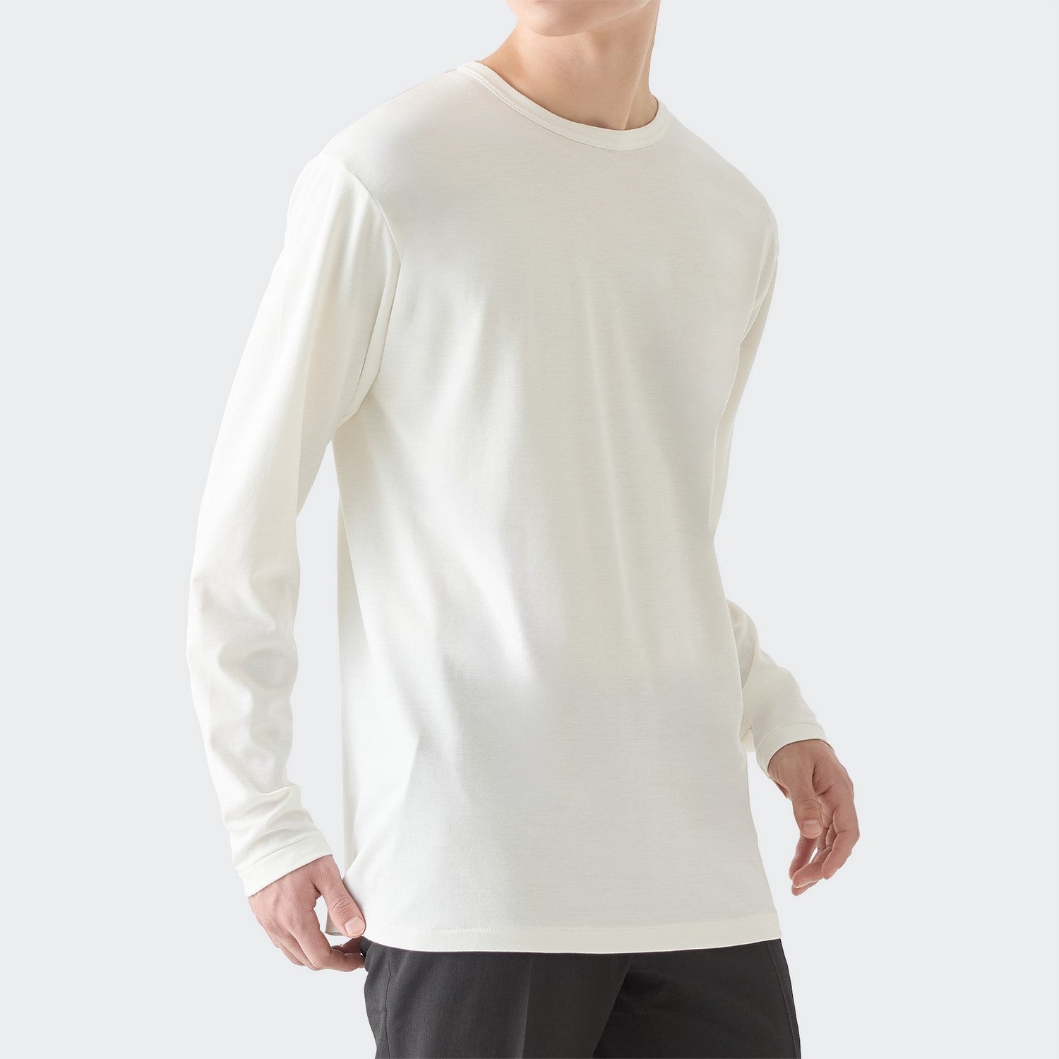 MENS ベーシック 長袖 クルーネックTシャツ WHITE