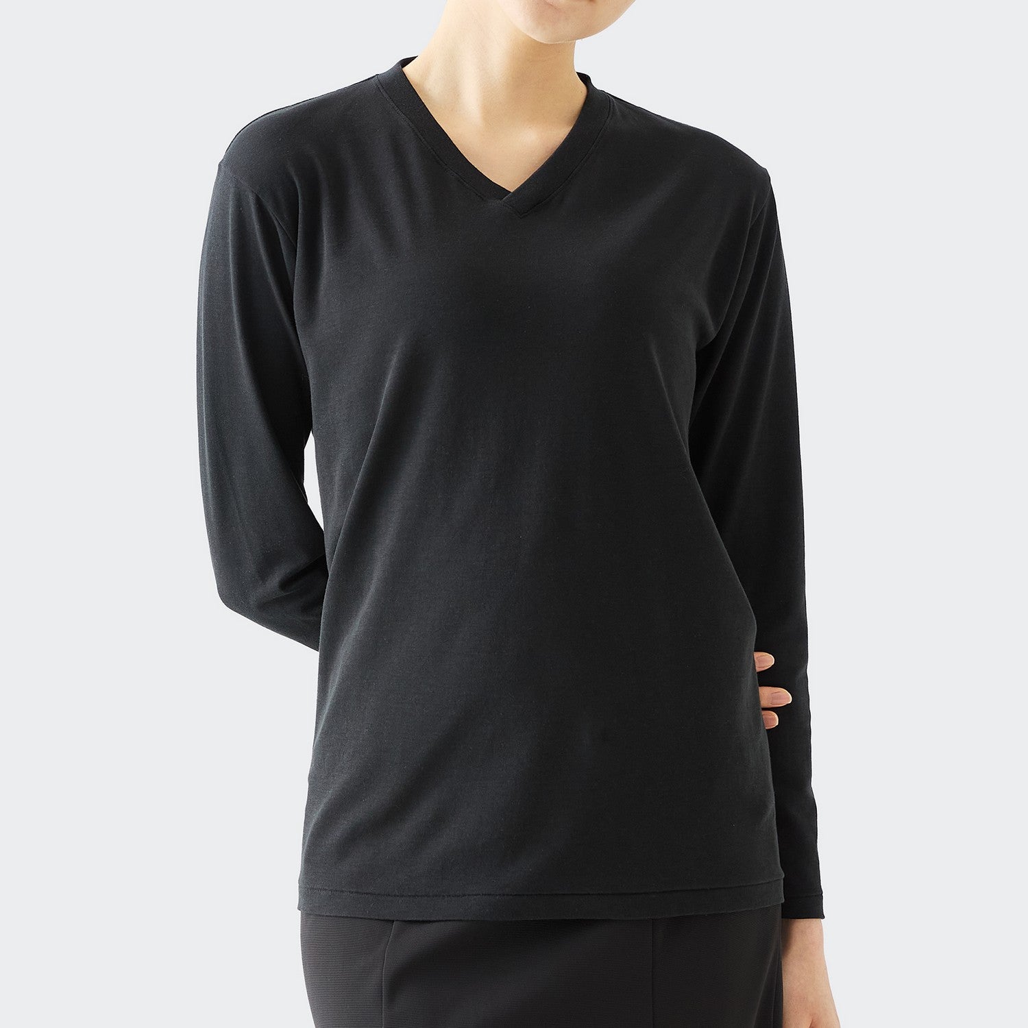 WOMENS ベーシック 長袖 VネックTシャツ BLACK