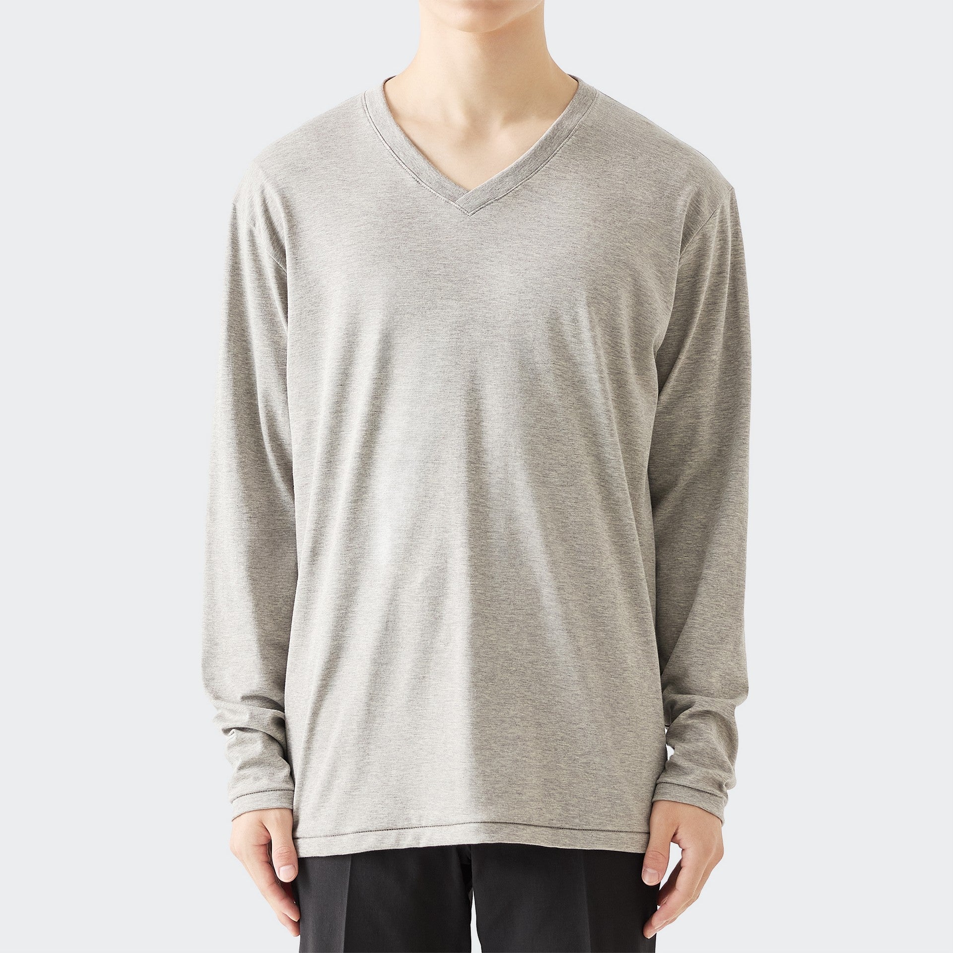 MENS ベーシック 長袖 VネックTシャツ HEATHER GRAY