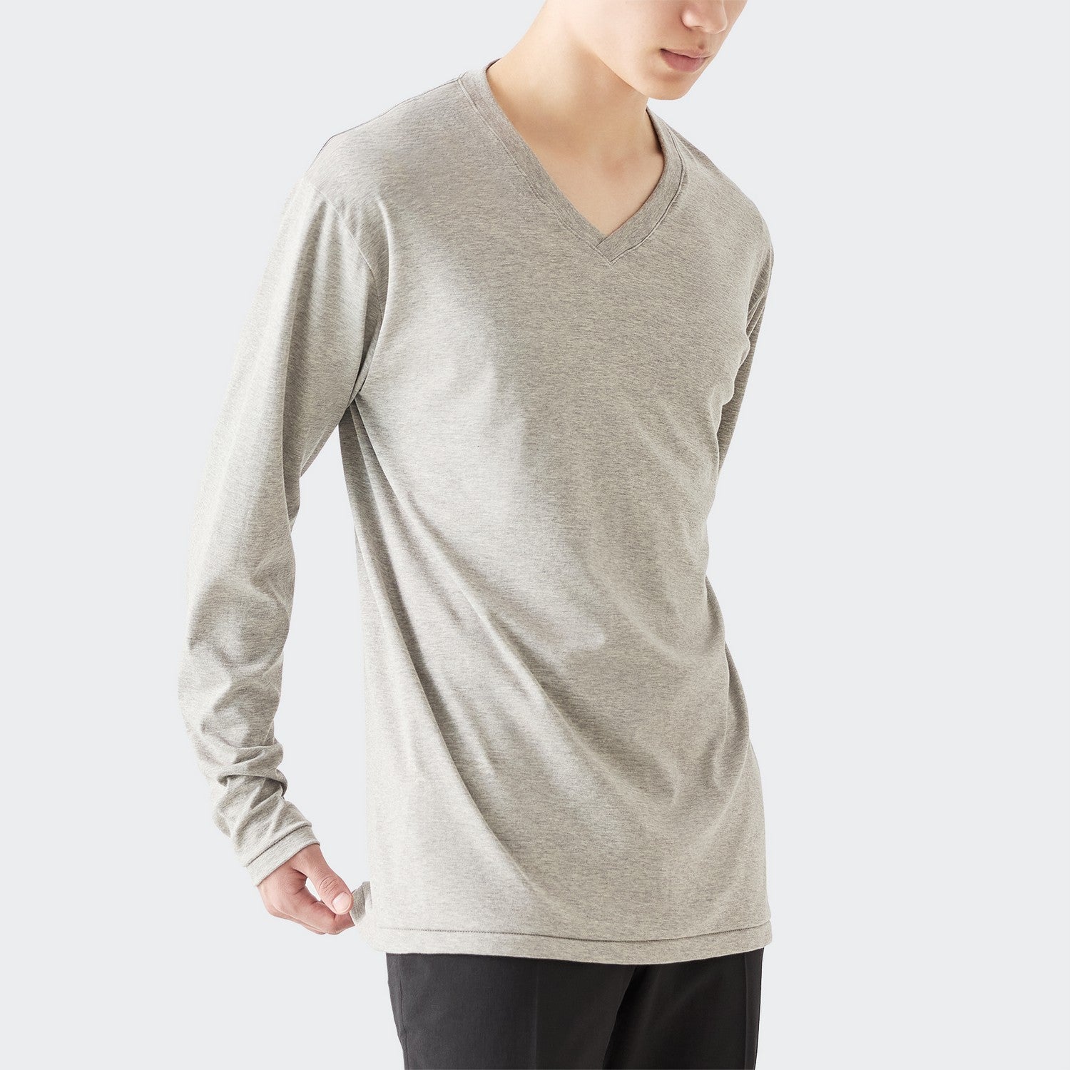 MENS ベーシック 長袖 VネックTシャツ HEATHER GRAY