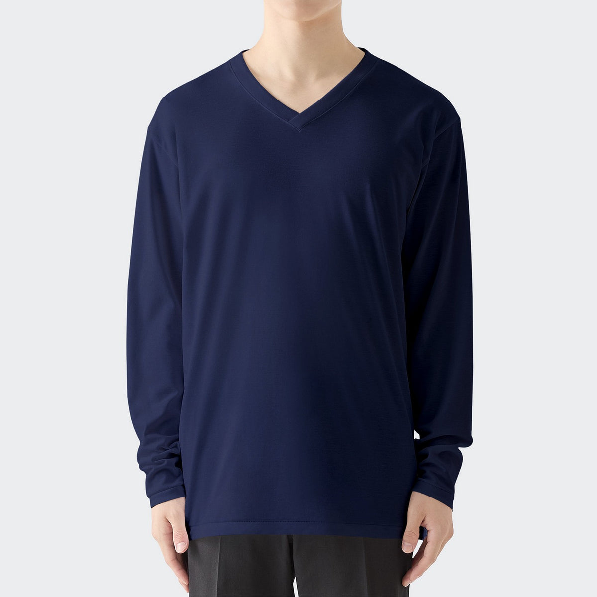 MENS ベーシック 長袖 VネックTシャツ NAVY | 高級無地Tシャツ専門店 