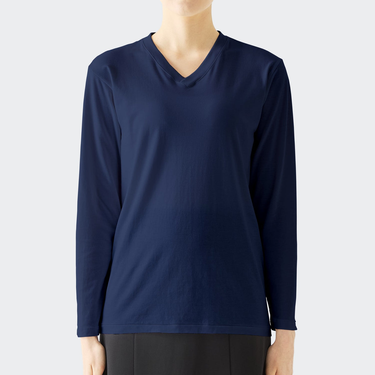 WOMENS ベーシック 長袖 VネックTシャツ NAVY | 高級無地Tシャツ専門店 