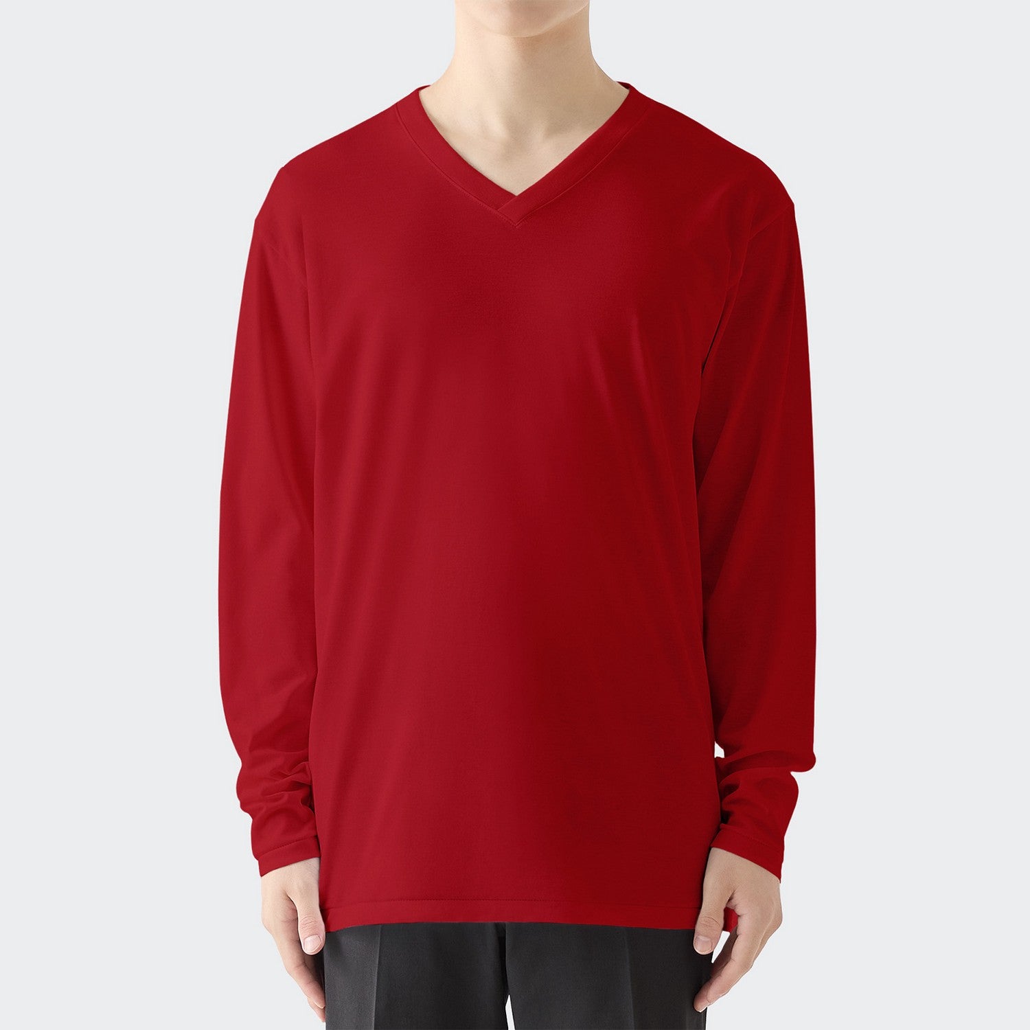 MENS ベーシック 長袖 VネックTシャツ RED