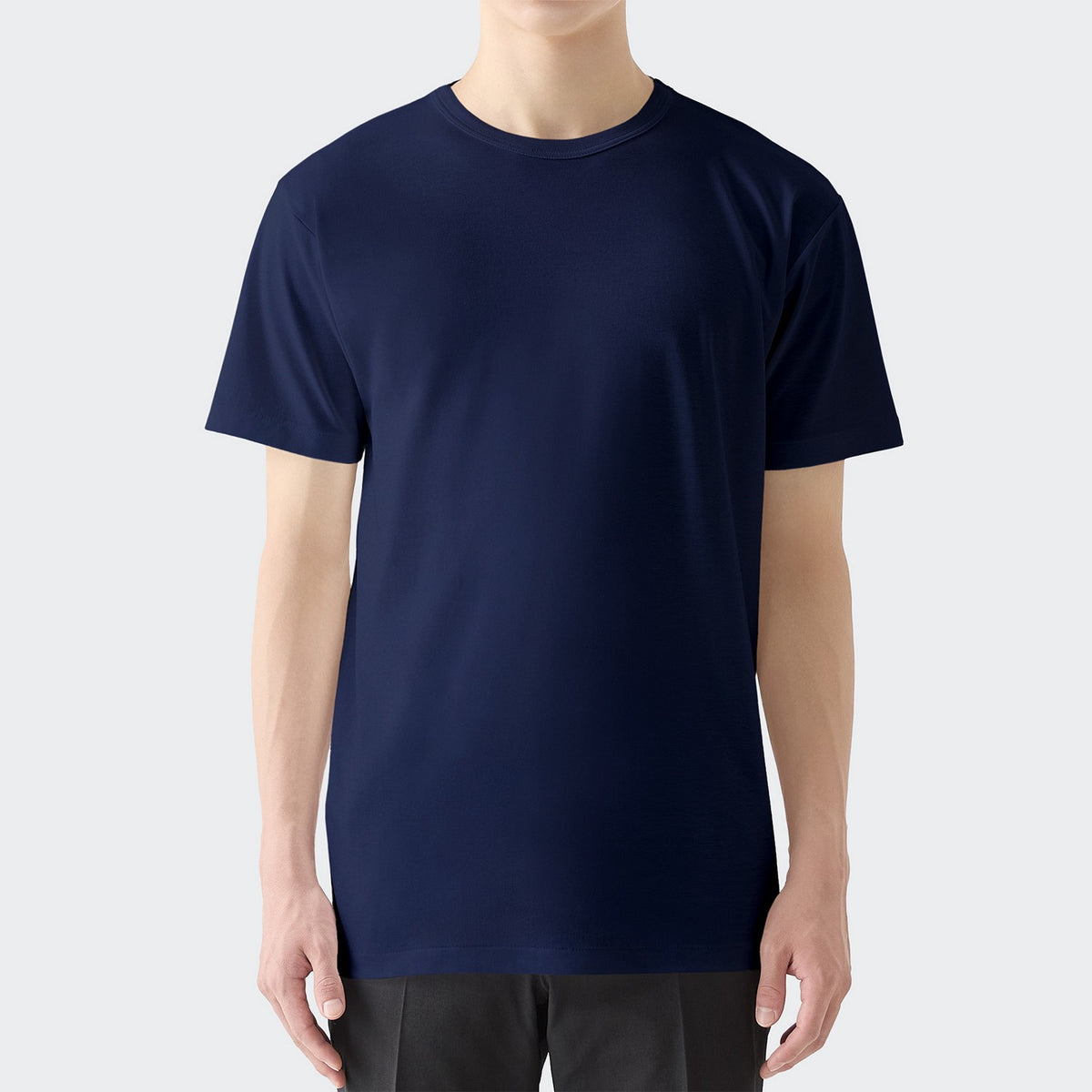 MENS ベーシック 半袖 クルーネックTシャツ NAVY | 高級無地Tシャツ 