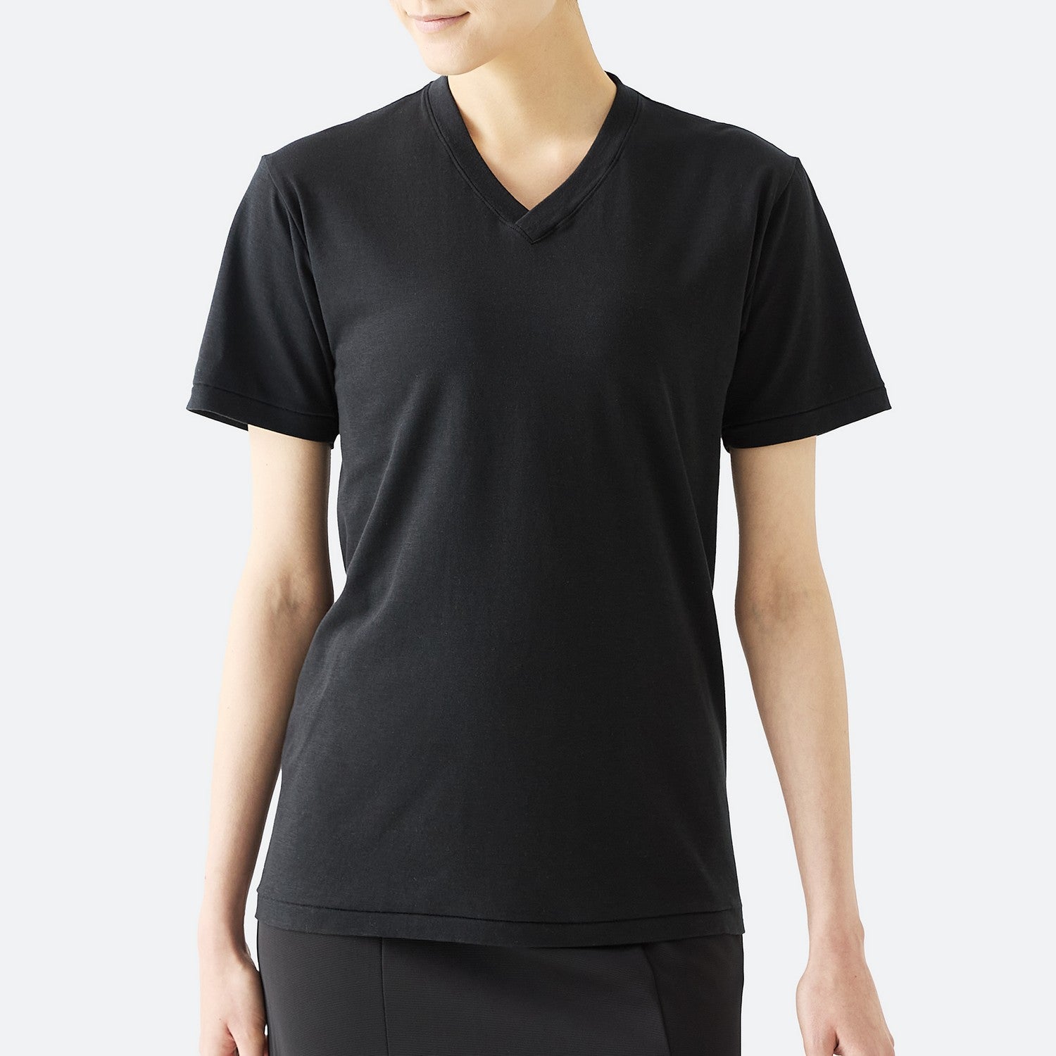 WOMENS ベーシック 半袖 VネックTシャツ BLACK