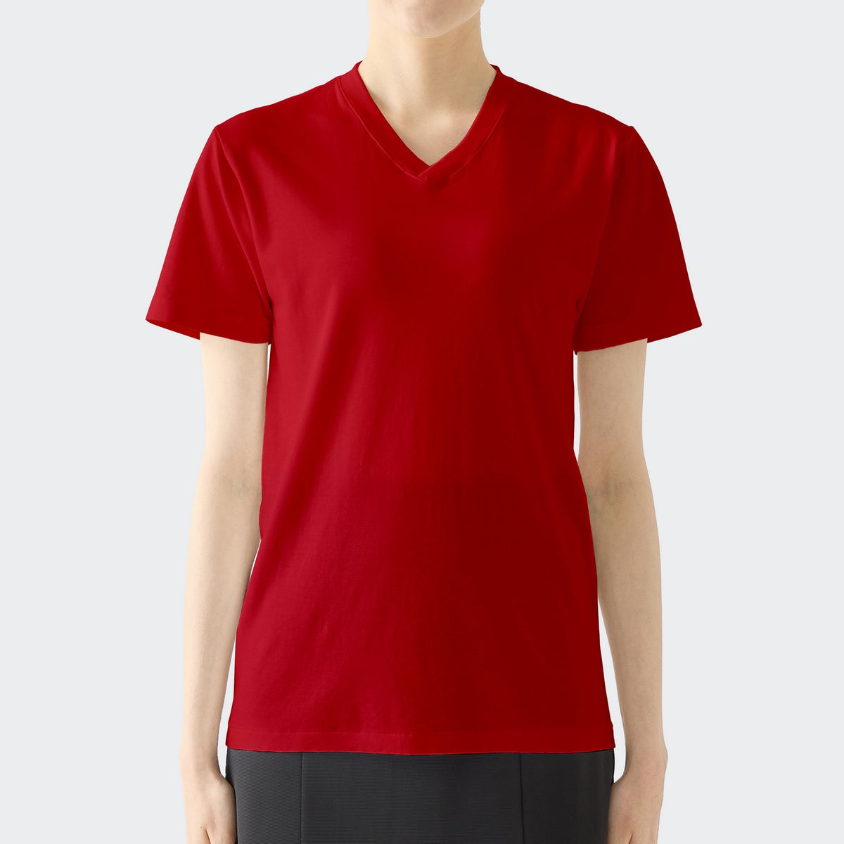 WOMENS ベーシック 半袖 VネックTシャツ RED | 高級無地Tシャツ専門店 