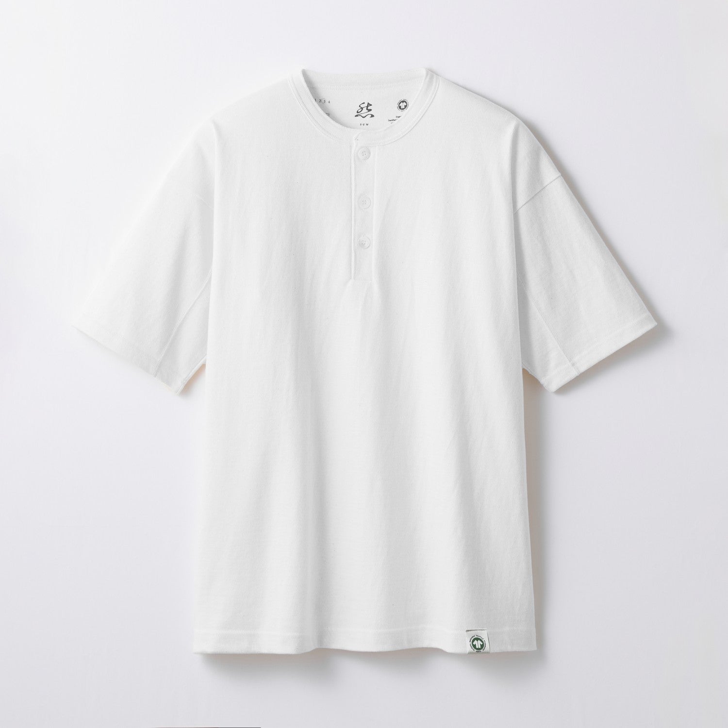 WOMENS GOTS 半袖 ヘンリーネックTシャツ WHITE