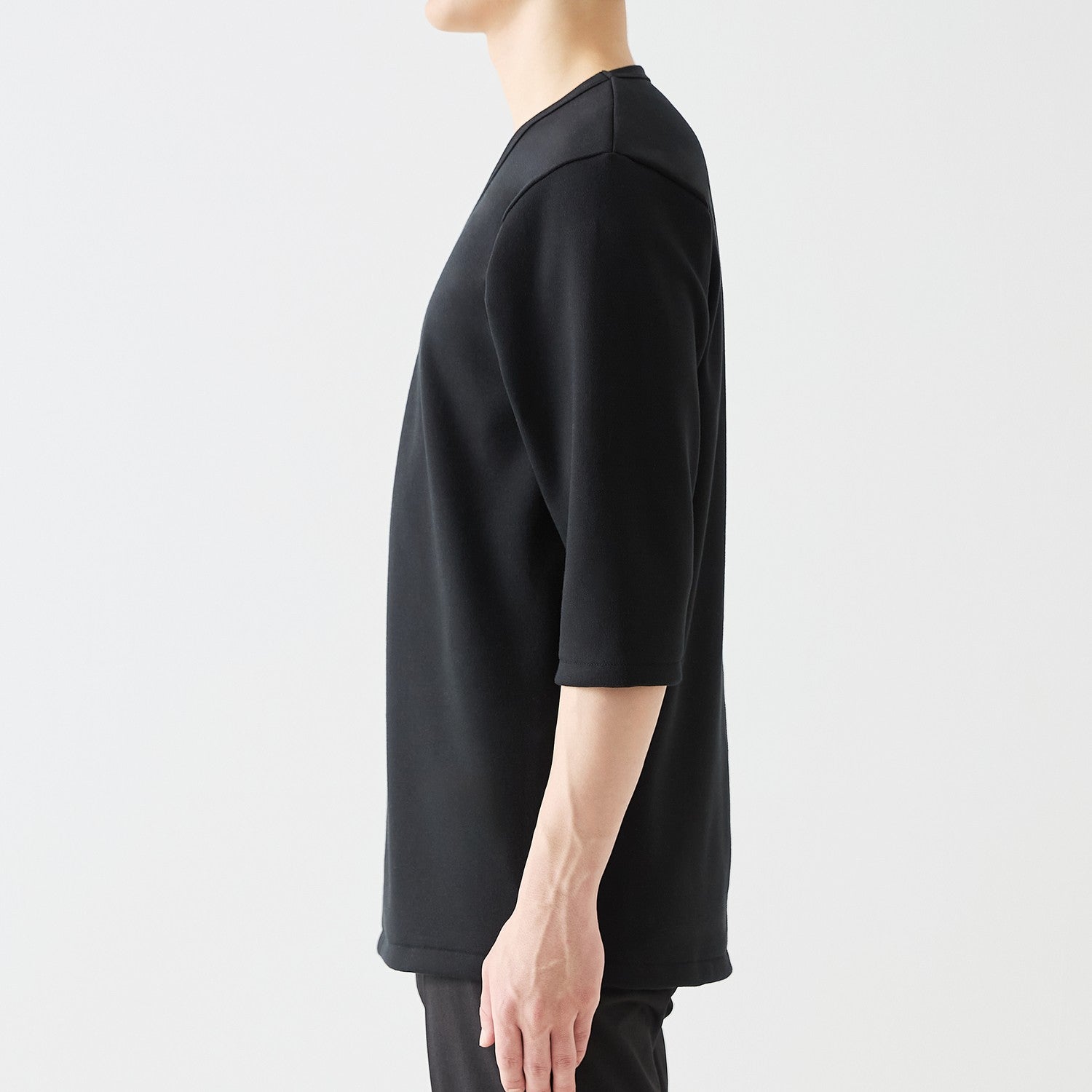 MENS ヘビー 7分袖 VネックTシャツ BLACK