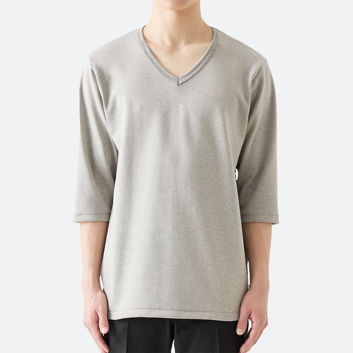 MENS Heavy 3/4 Sleeve V-neck T-shirt HEATHER GRAY