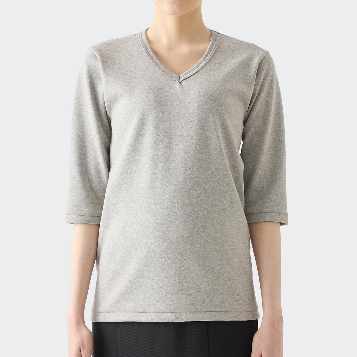 WOMENS Heavy 3/4 Sleeve V-neck T-shirt HEATHER GRAY