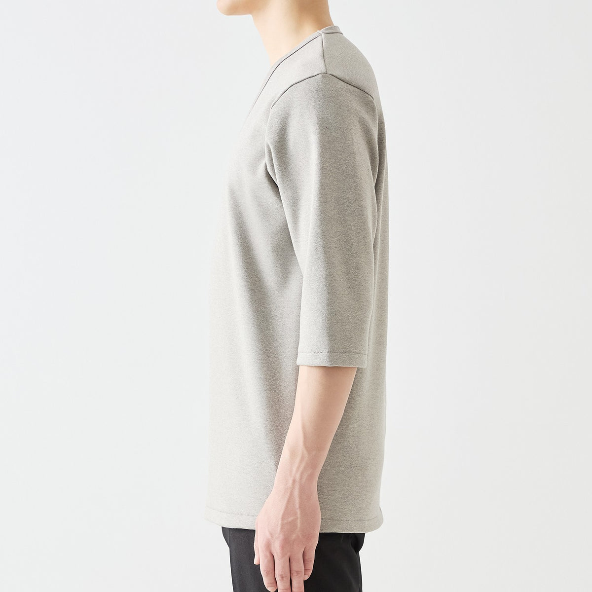 MENS Heavy 3/4 Sleeve V-neck T-shirt HEATHER GRAY
