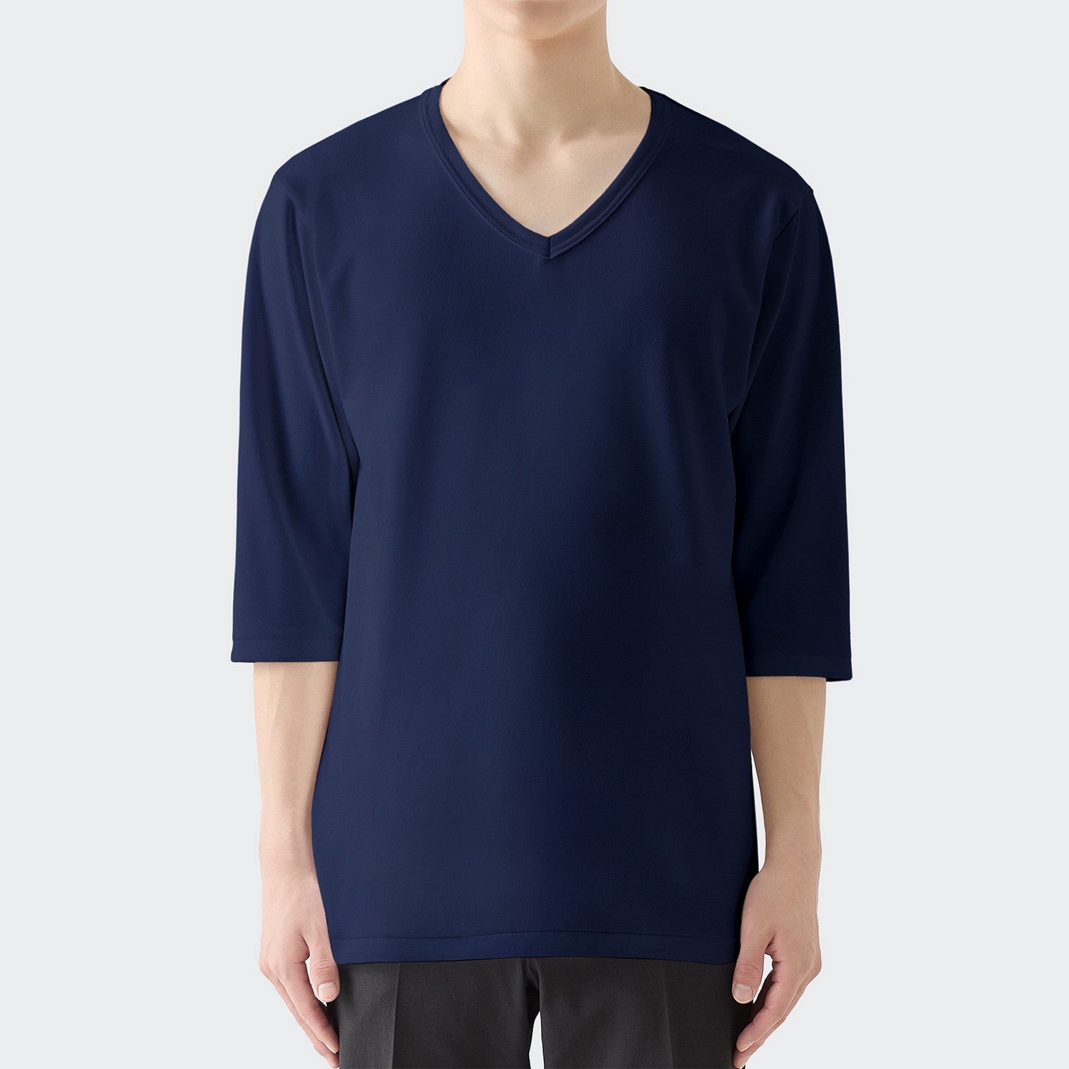 MENS ヘビー 7分袖 VネックTシャツ NAVY
