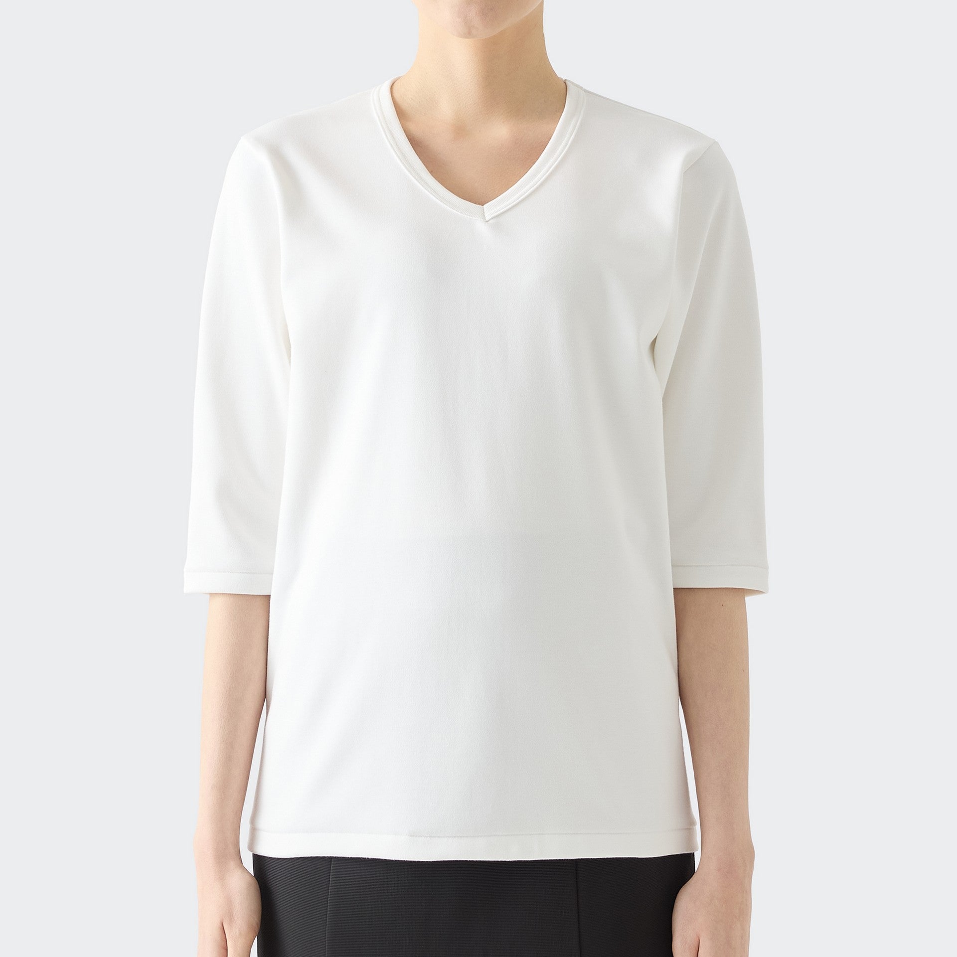 WOMENS ヘビー 7分袖 VネックTシャツ WHITE